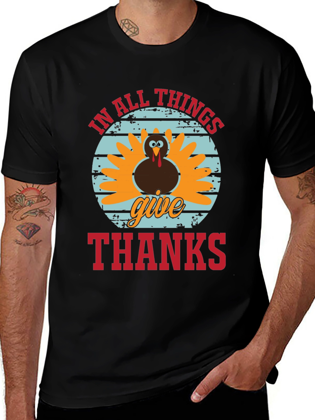 Thanksgiving Turkey Graphic Tee - In All Things Give Thanks