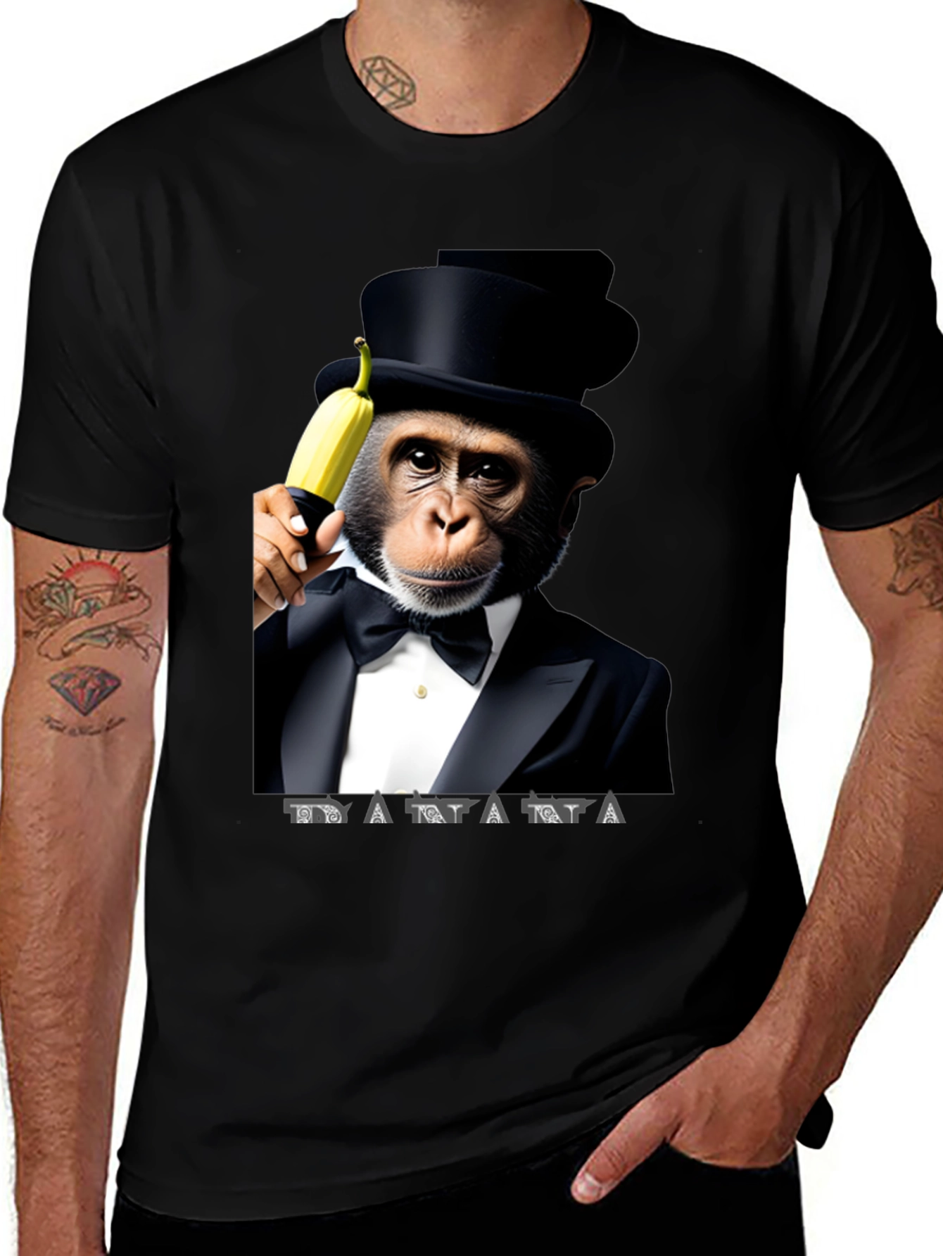 Variant 10 of Chimpanzee Tuxedo Banana Graphic T-Shirt