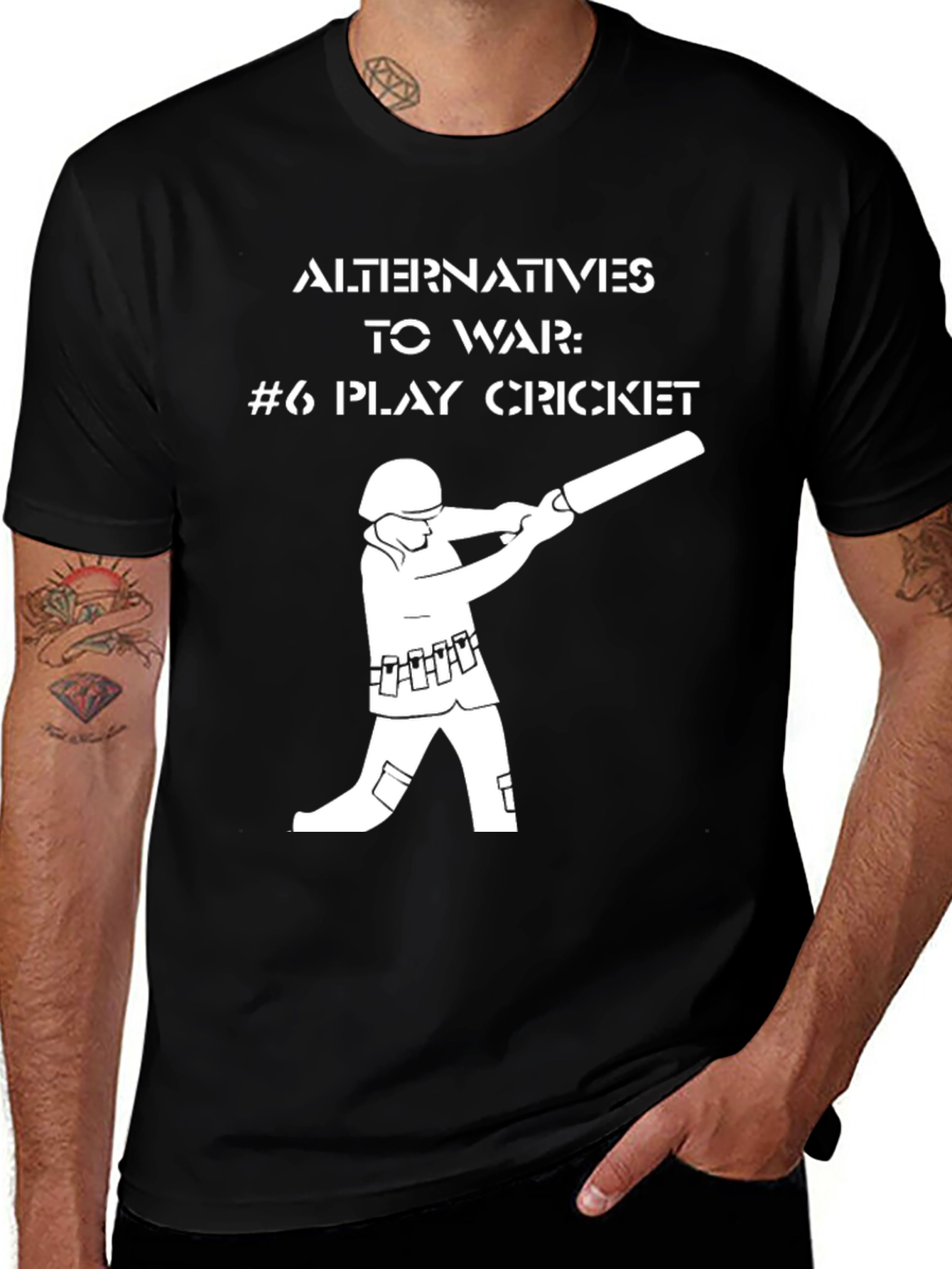 Variant 22 of Alternatives to War Cricket T-Shirt