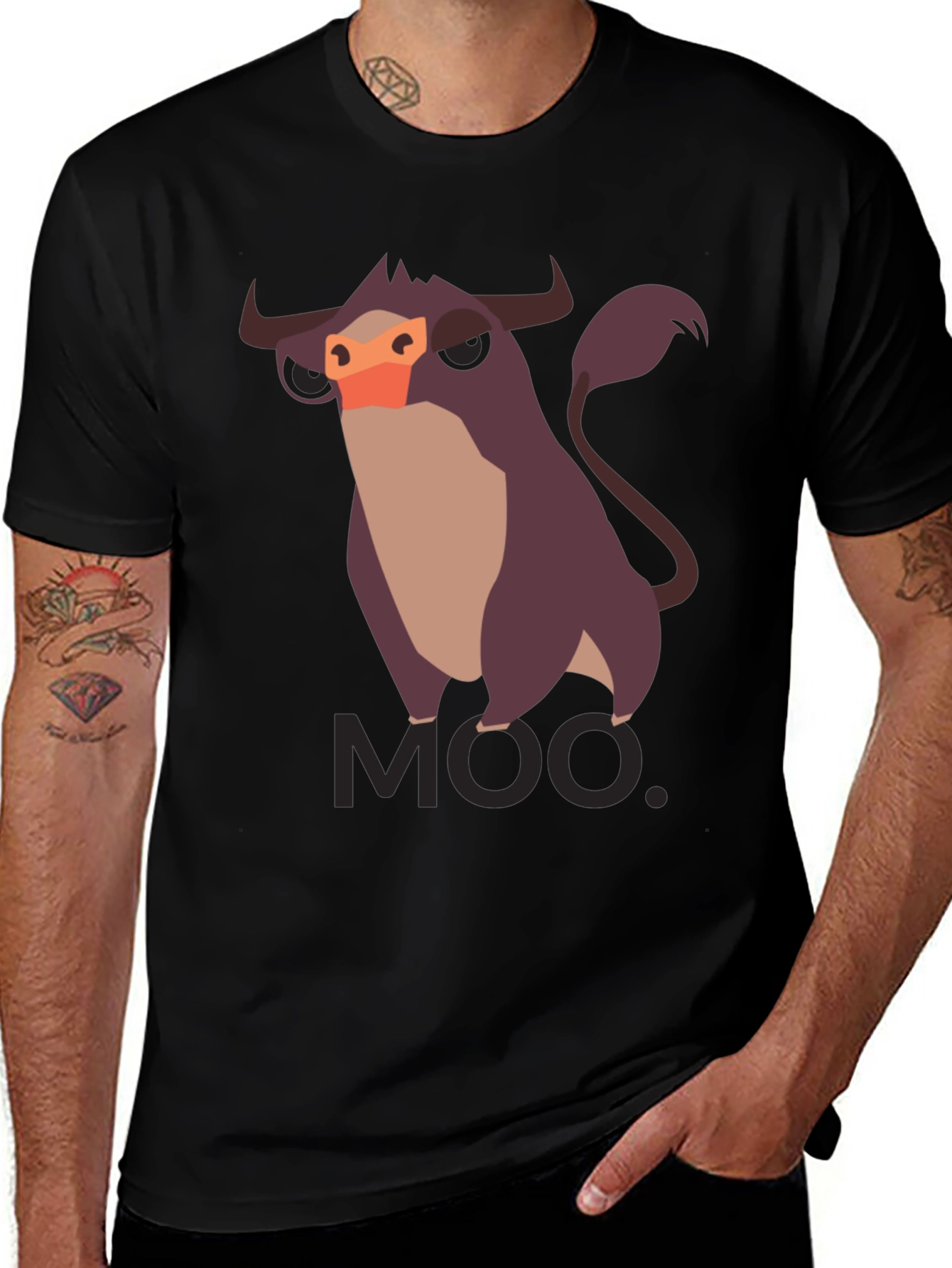 Variant 13 of Funny Bull MOO T-Shirt - Black Casual Tee