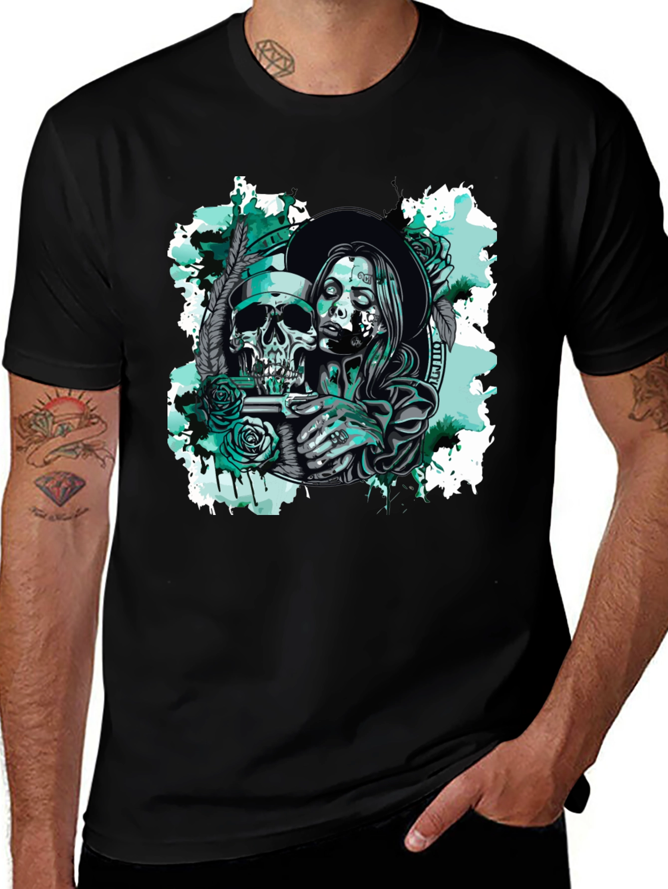 Variant 5 of Skull & Woman Graphic Tee - Black