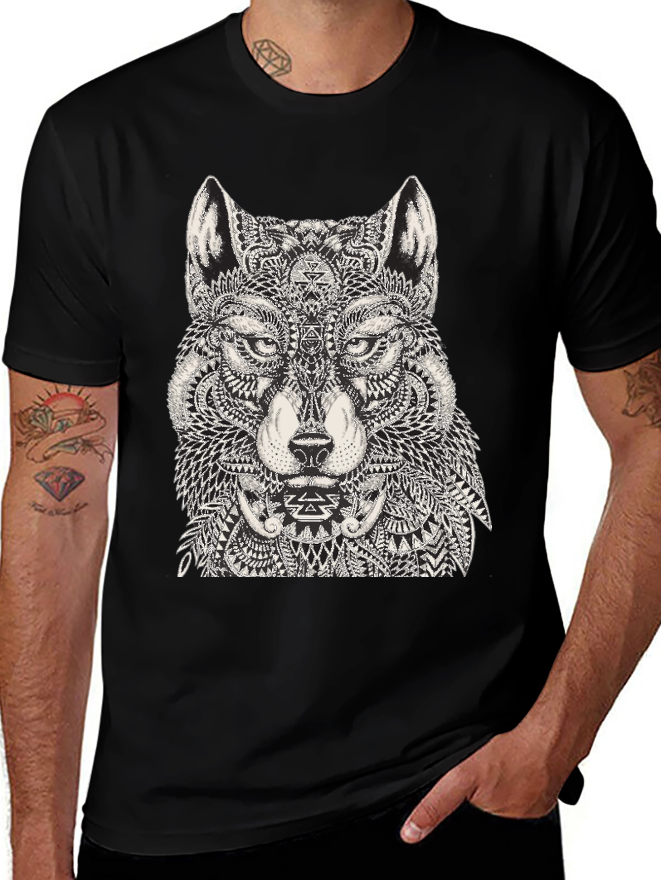 Variant 10 of Wolf Graphic Black T-Shirt for Men