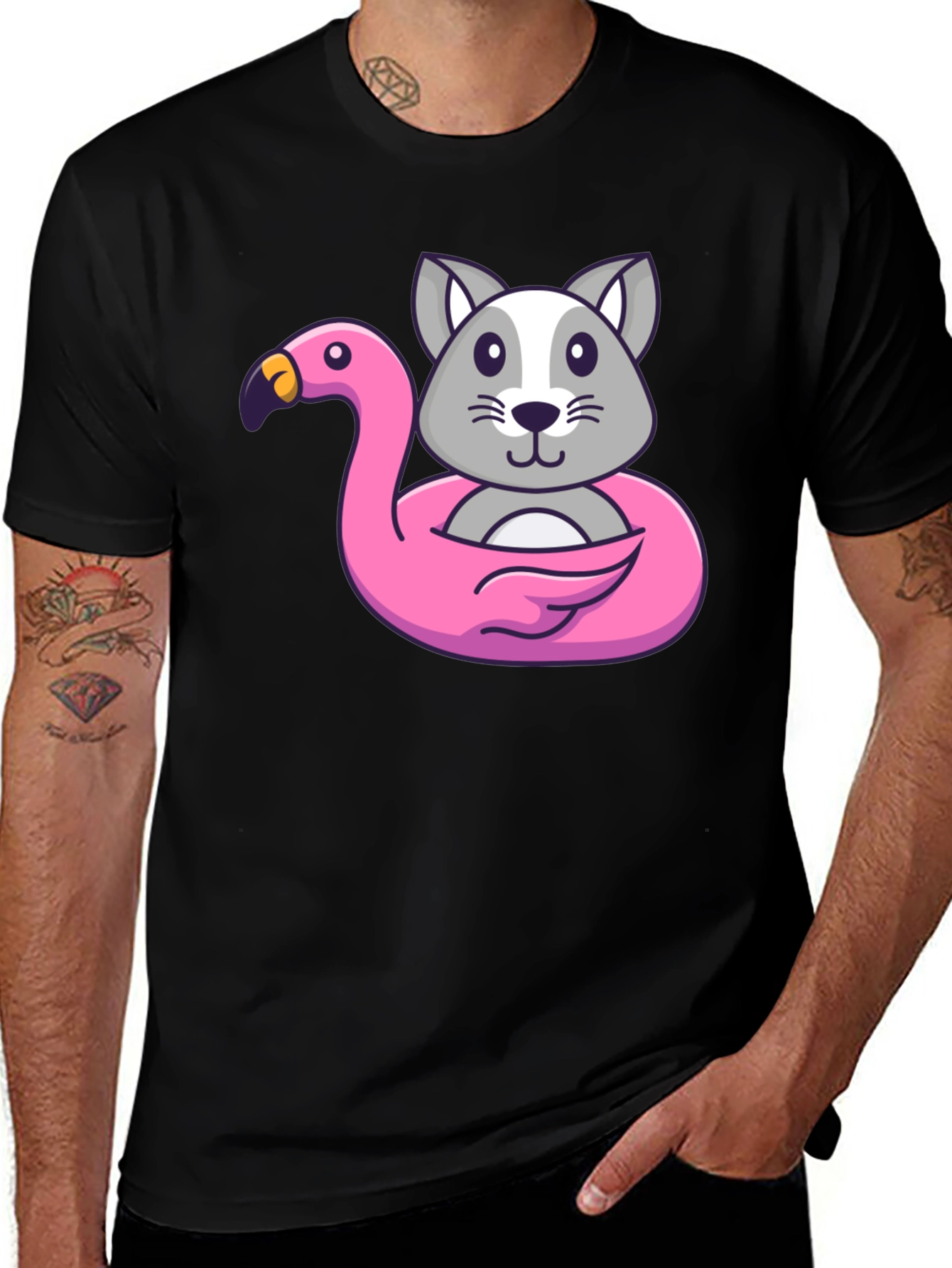 Variant 15 of Cute Cartoon Cat Flamingo Float T-Shirt