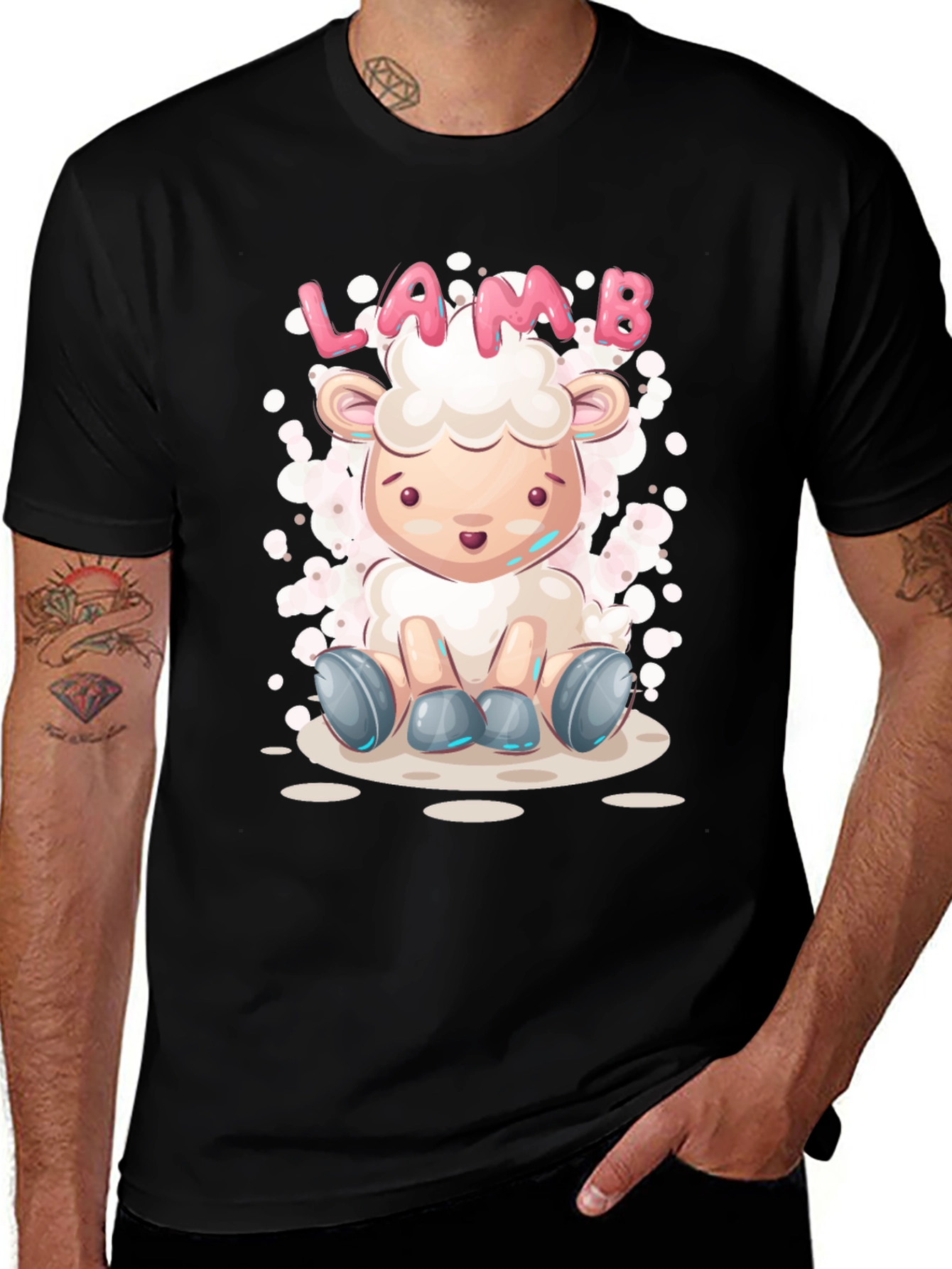 Variant 28 of Cute Lamb Cartoon T-Shirt - Unisex Black Tee