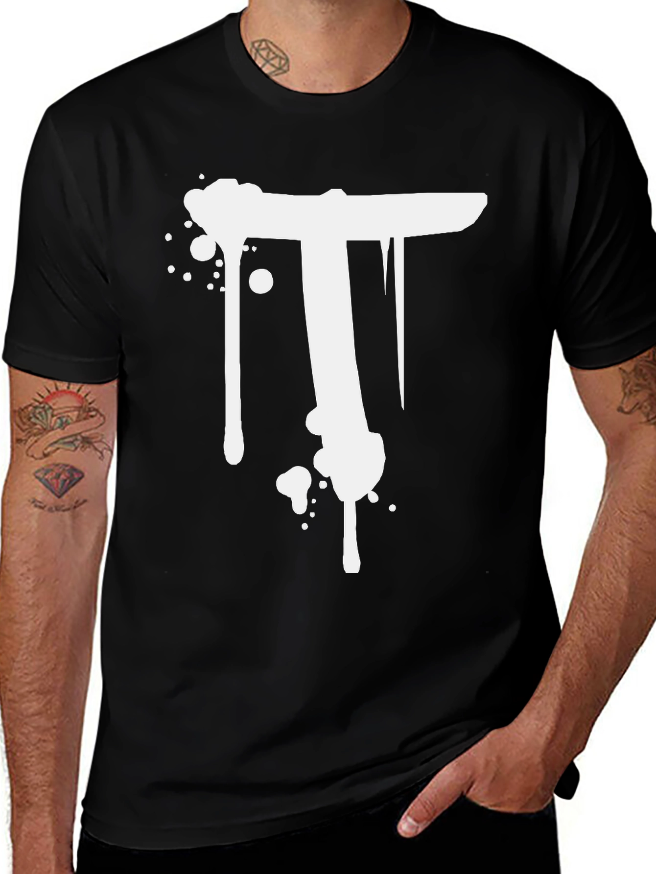 Black T-Shirt with White "T" Design