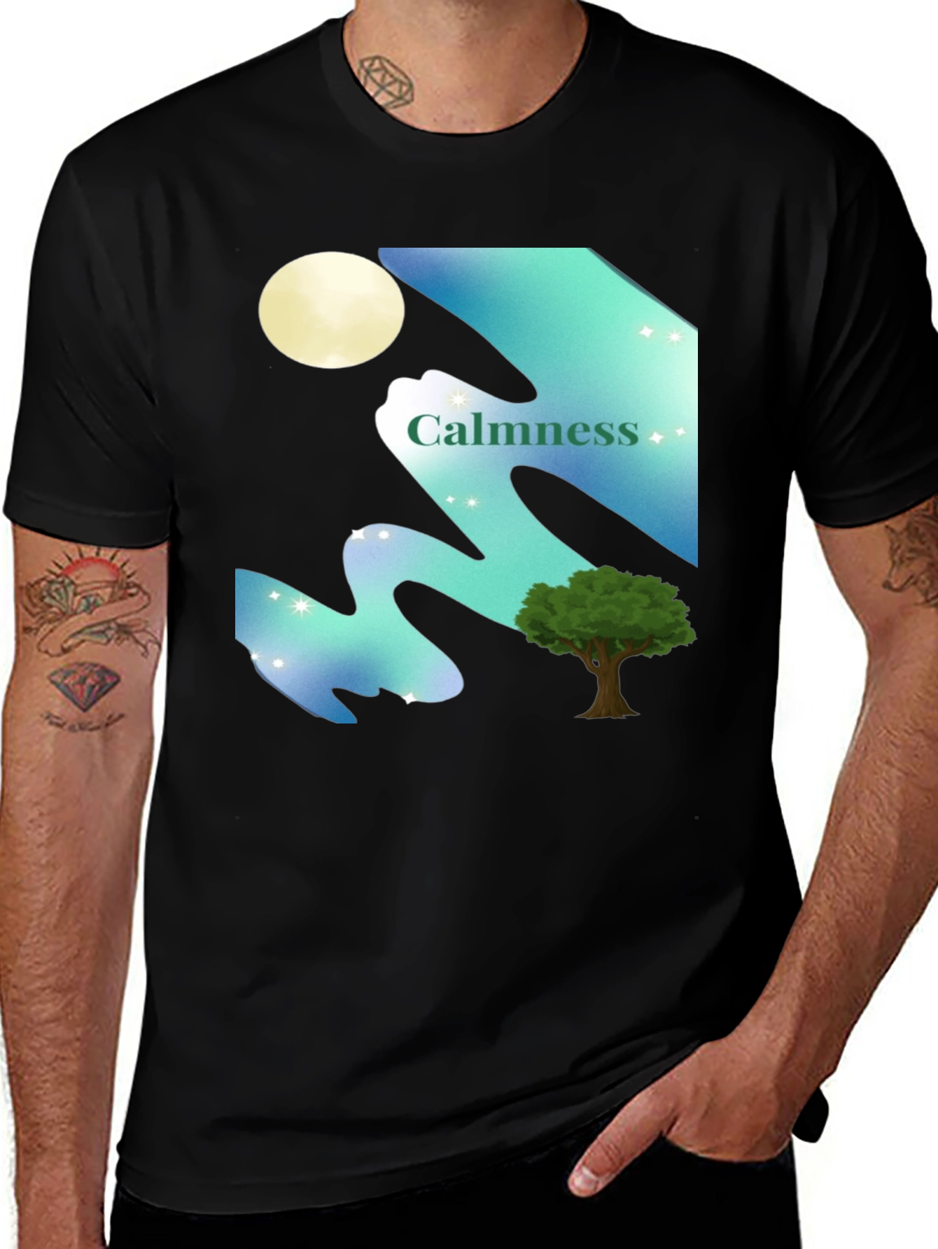 Variant 12 of Calmness Night Scene Graphic T-Shirt - Black
