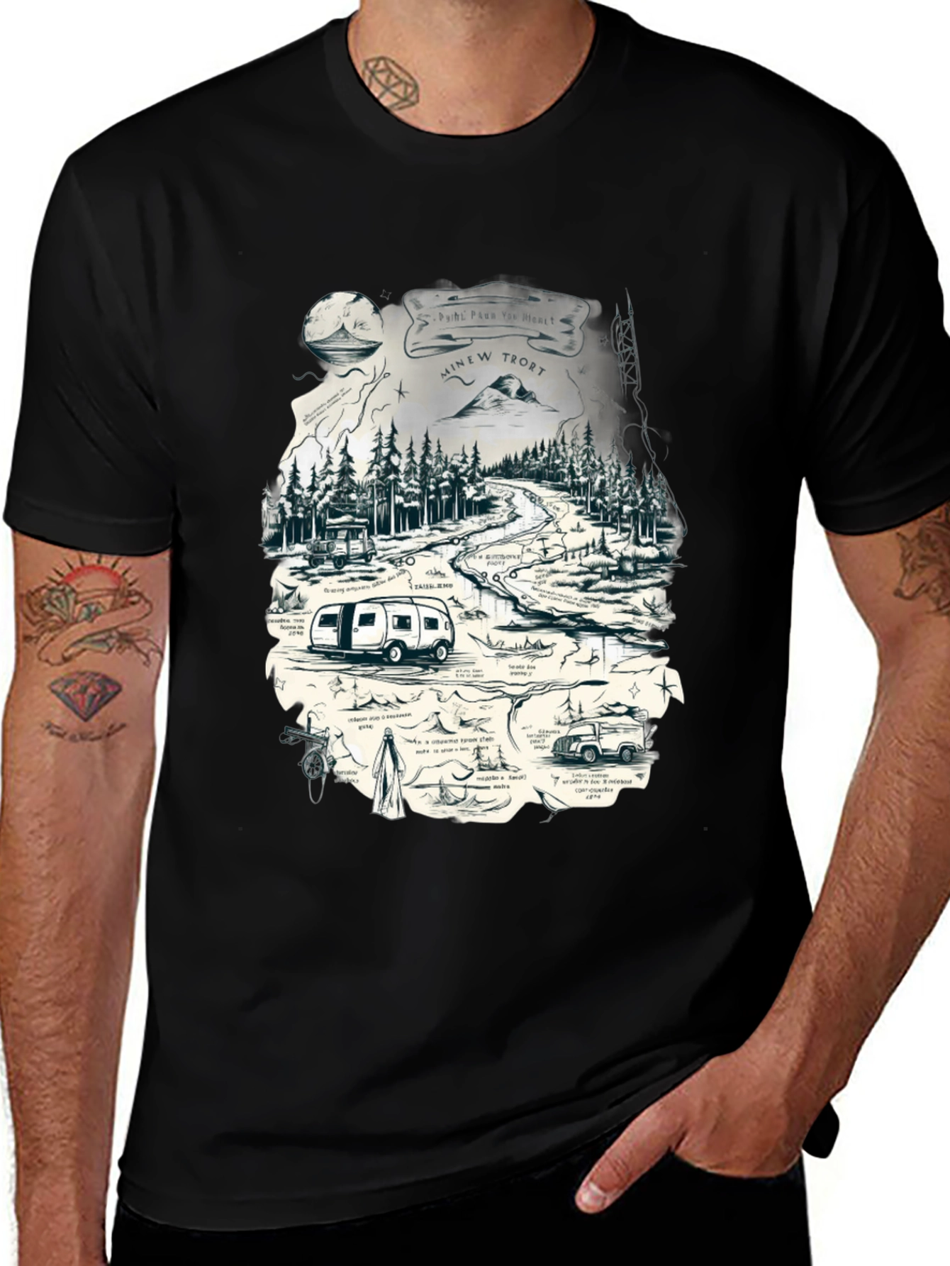 Variant 23 of Vintage Camping Map Graphic T-Shirt - Black