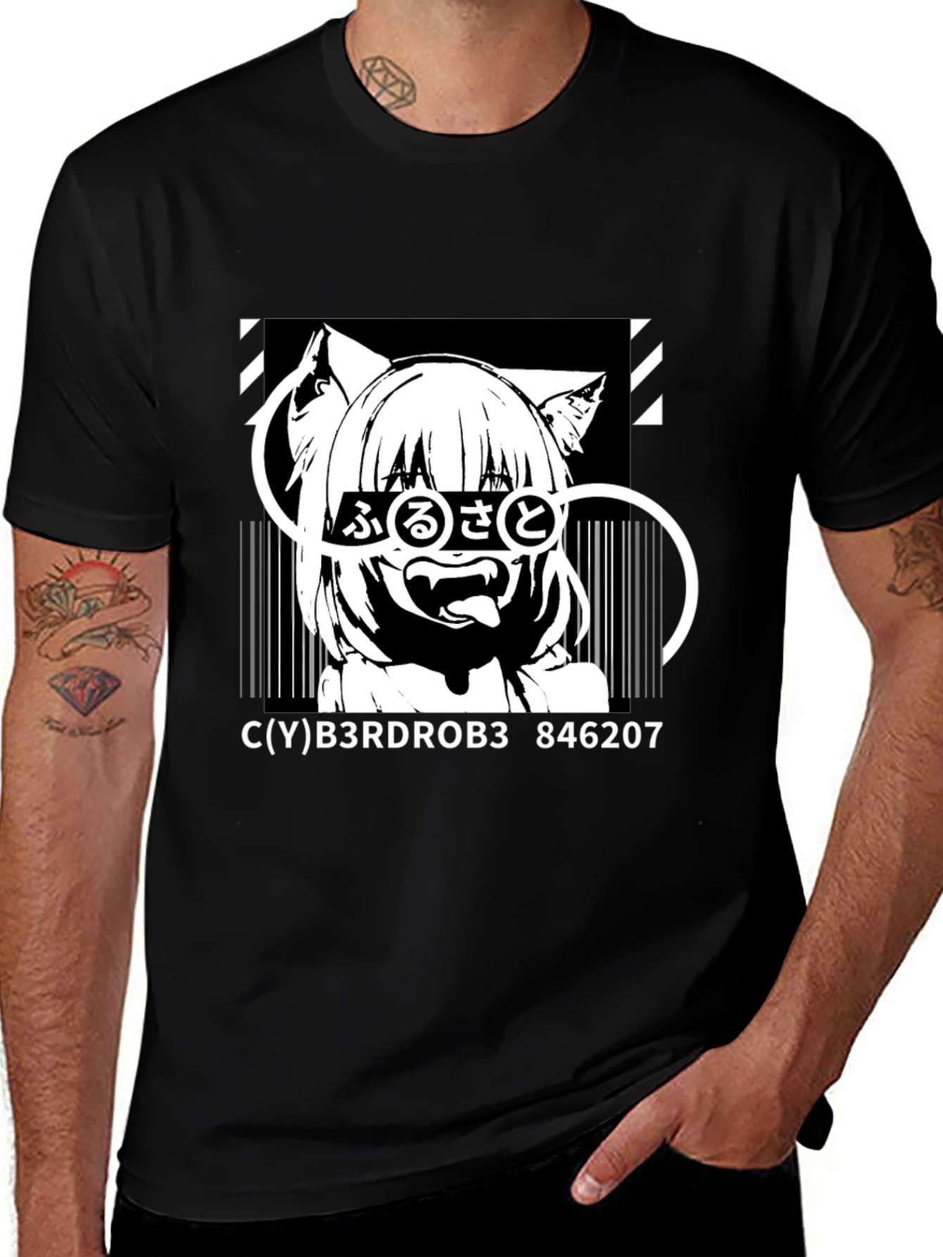 Variant 17 of Anime Cat Girl Graphic Black T-Shirt