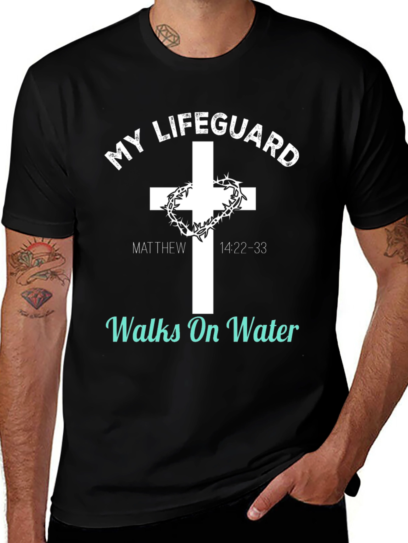 Variant 22 of My Lifeguard Walks on Water Graphic Tee - Religious T-Shirt
