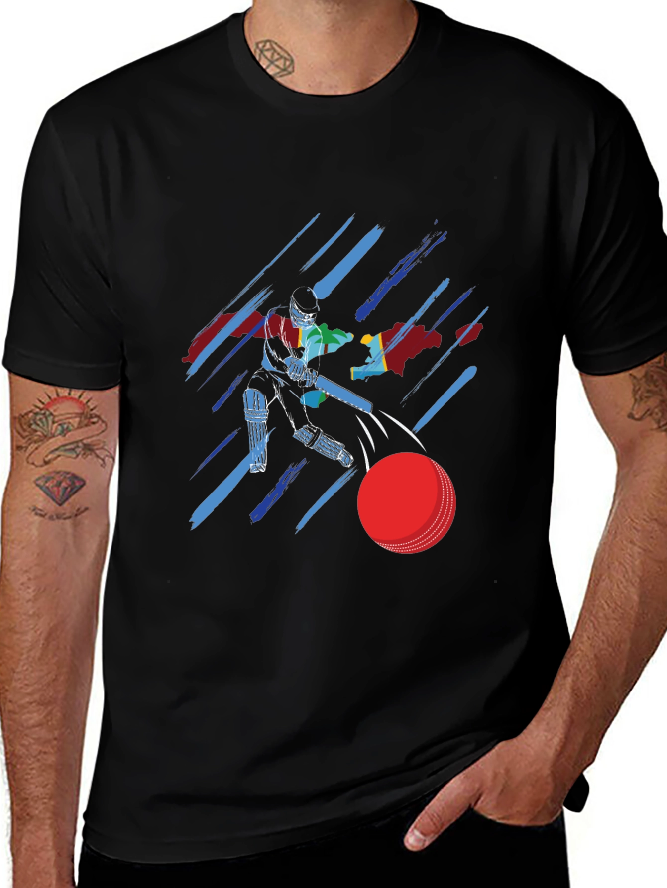 Variant 24 of Cricket Player Graphic Tee - Sporty Black T-Shirt
