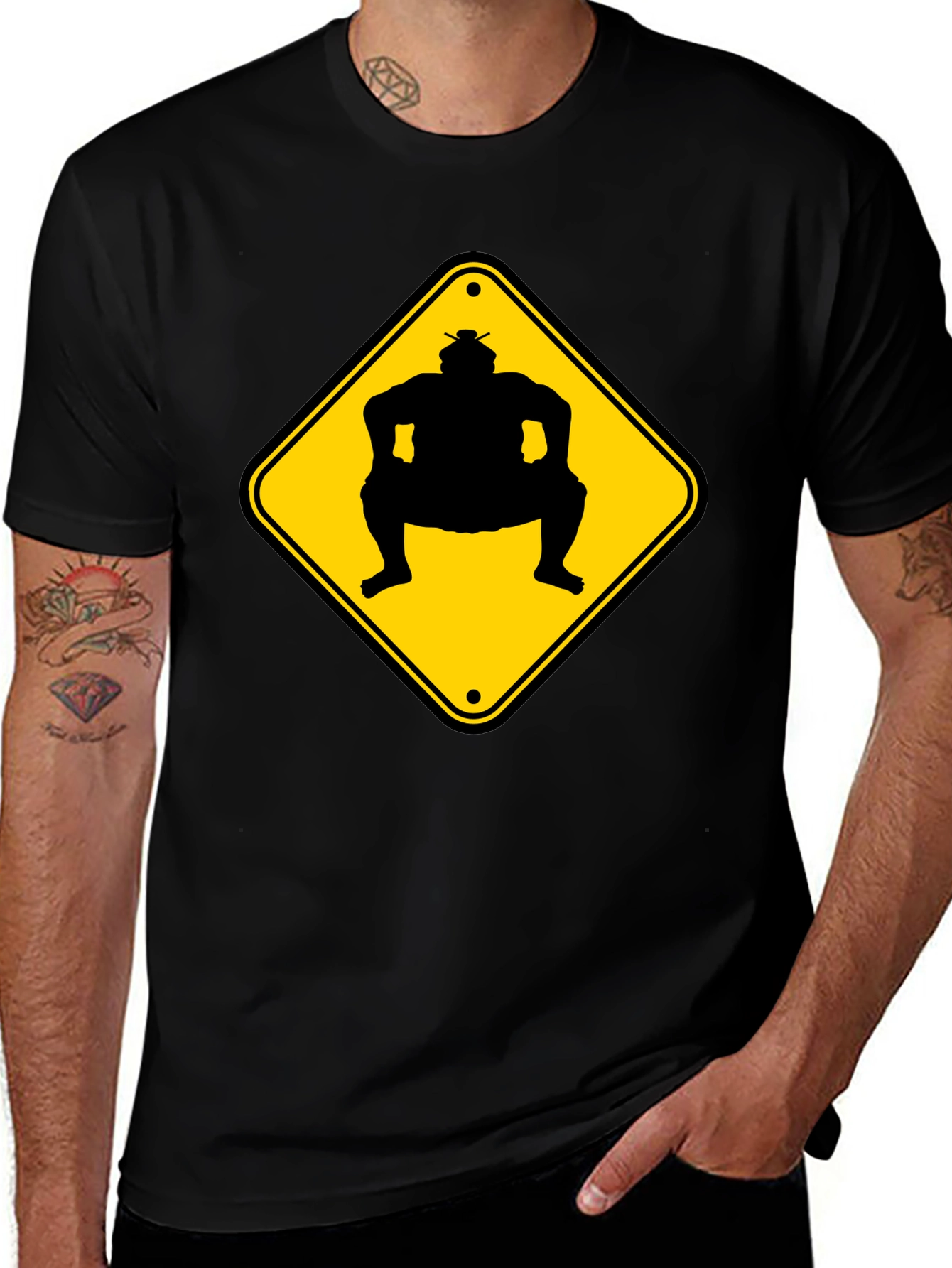 Variant 11 of Sumo Wrestler Crossing Graphic Tee - Black