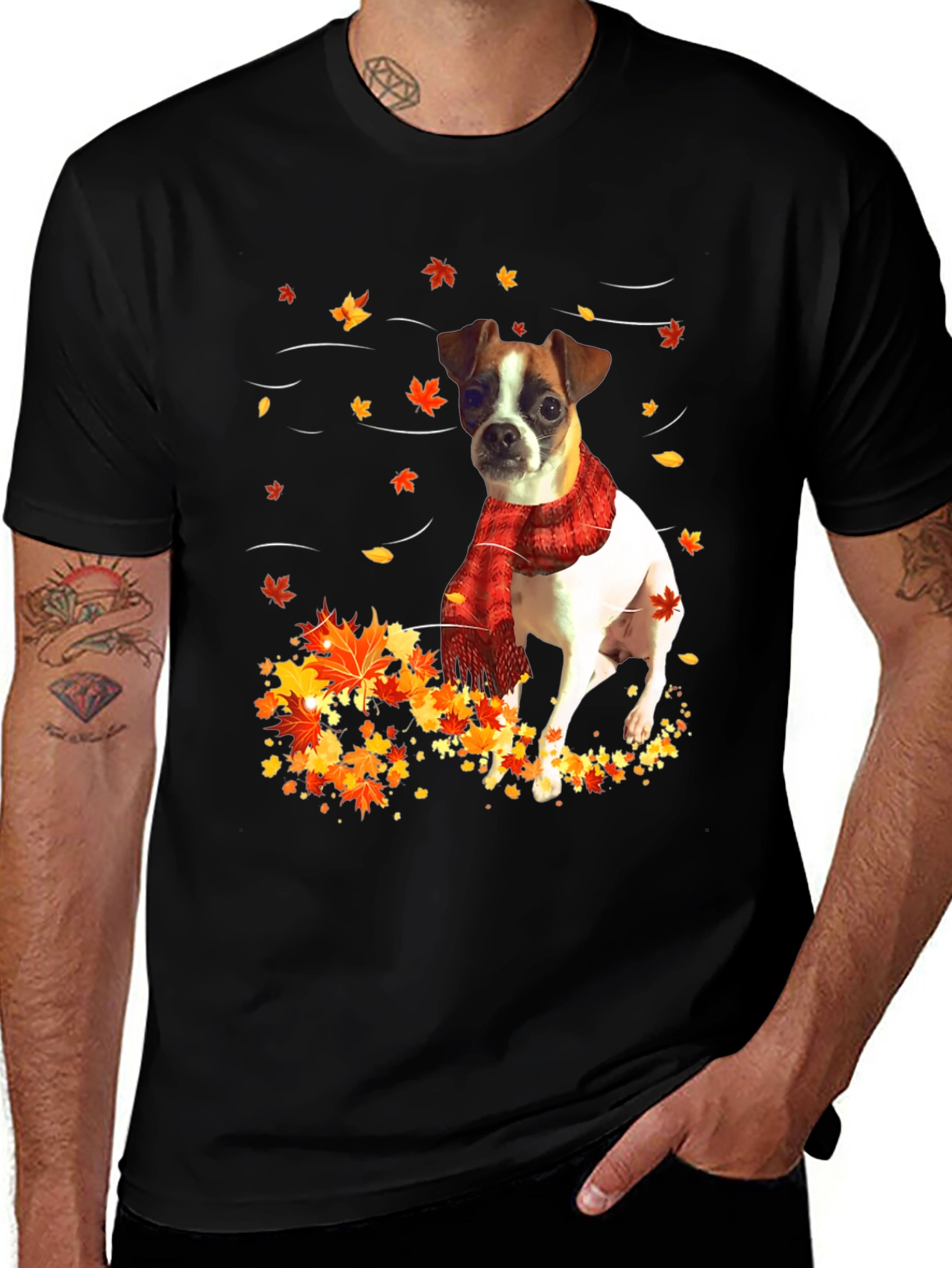 Variant 11 of Autumn Dog T-Shirt - Cozy Scarf & Fall Leaves