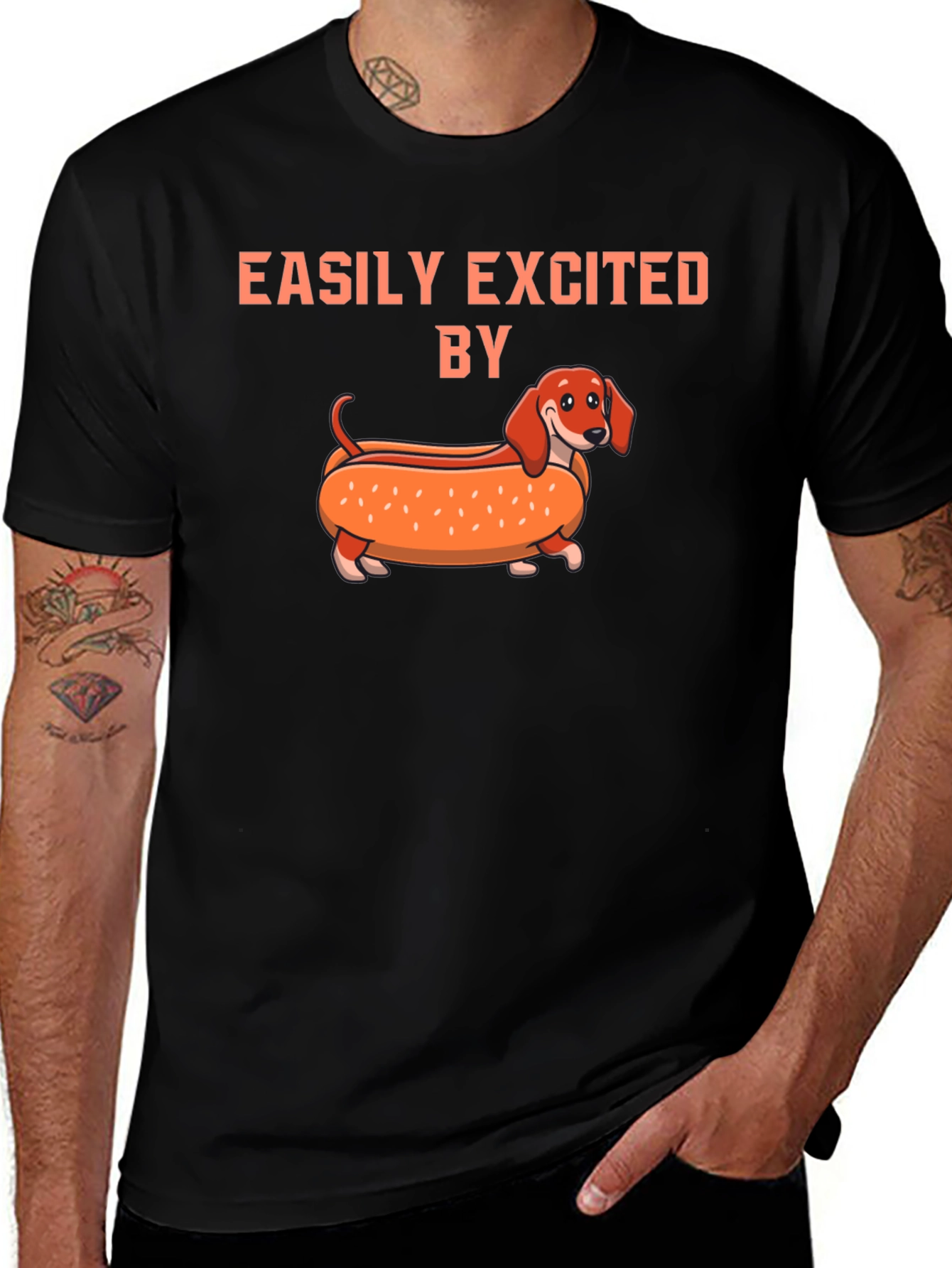 Variant 4 of Easily Excited By Dachshund Hot Dog T-Shirt