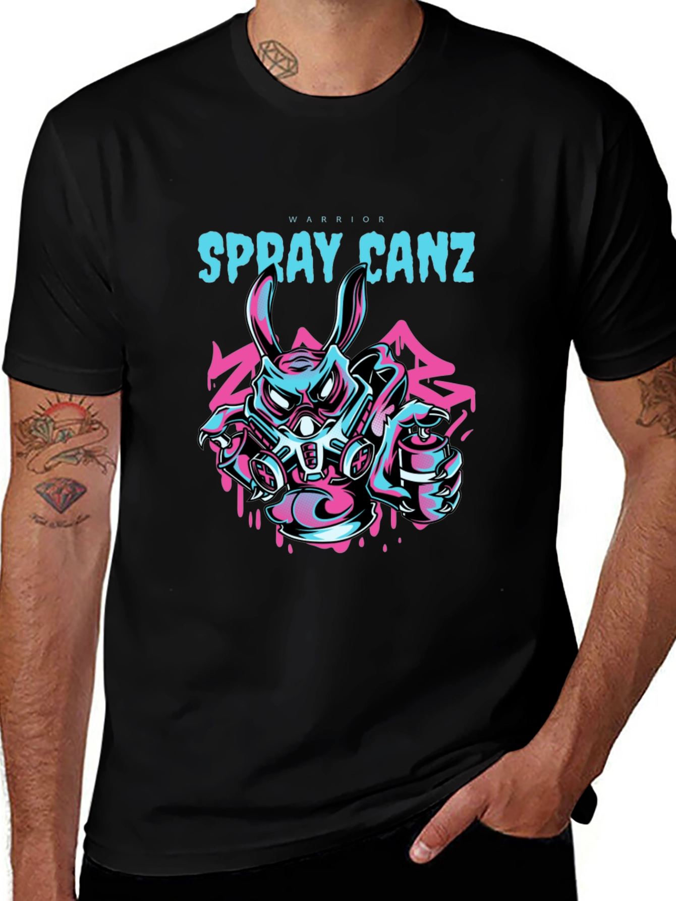 Variant 19 of Warrior Spray Canz T-Shirt - Unique Graffiti Style Design