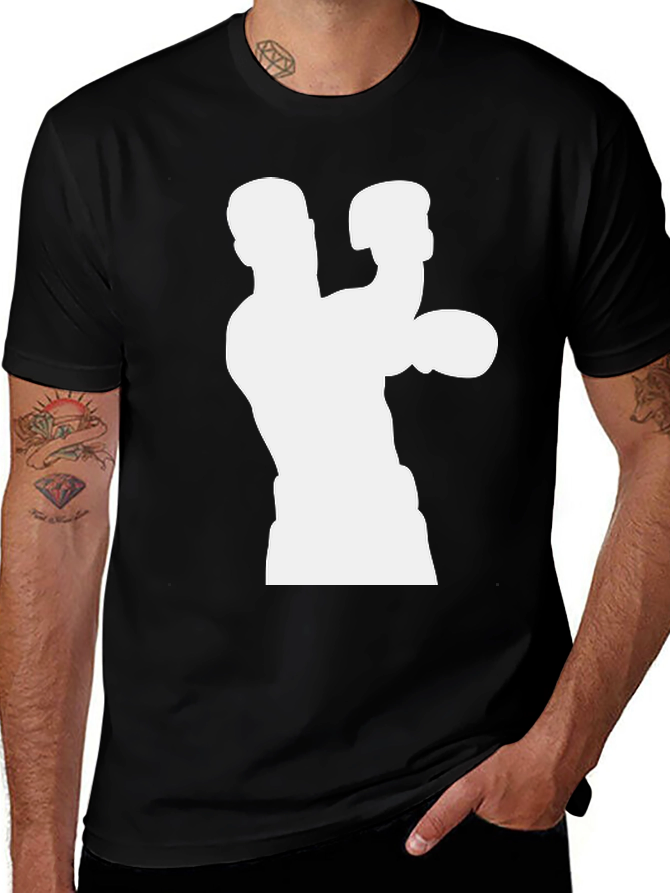 Variant 13 of Boxing Silhouette Graphic T-Shirt - Mens Black Tee