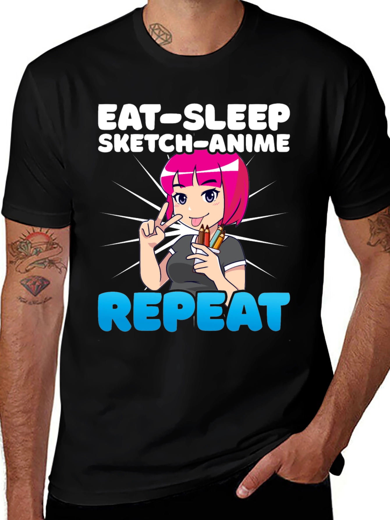 Eat Sleep Sketch Anime Repeat Graphic Tee