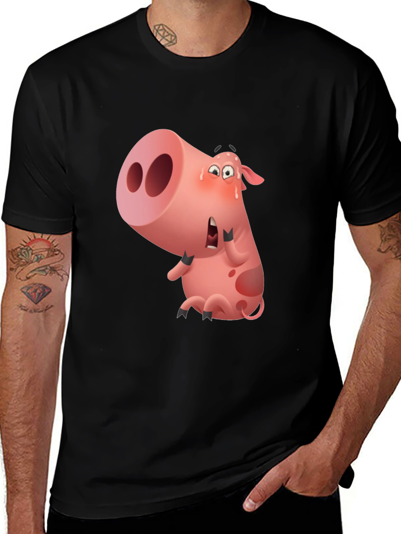 Variant 5 of Cartoon Pig Graphic Black T-Shirt