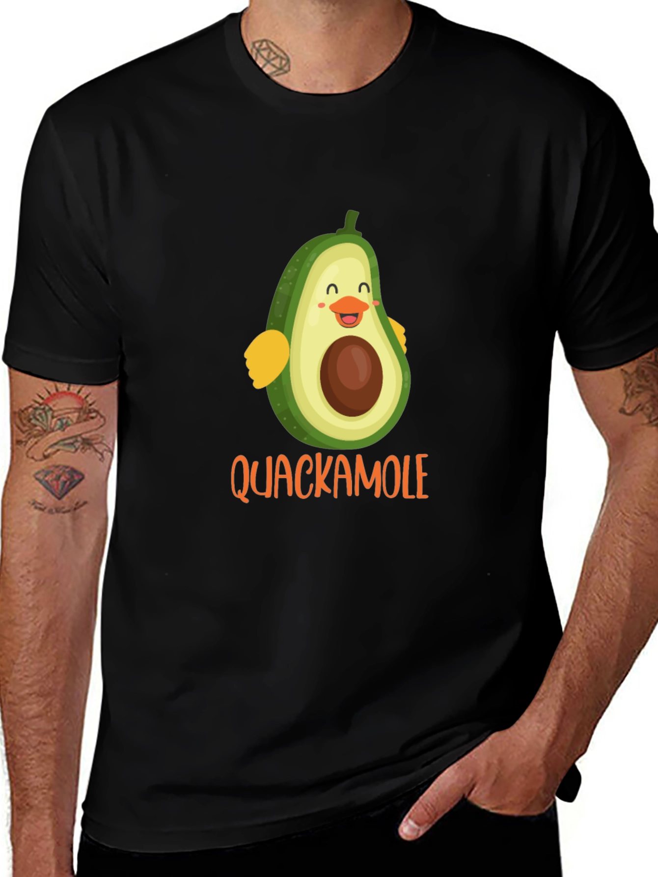 Variant 28 of Quackamole Avocado Cartoon Graphic Black T-Shirt