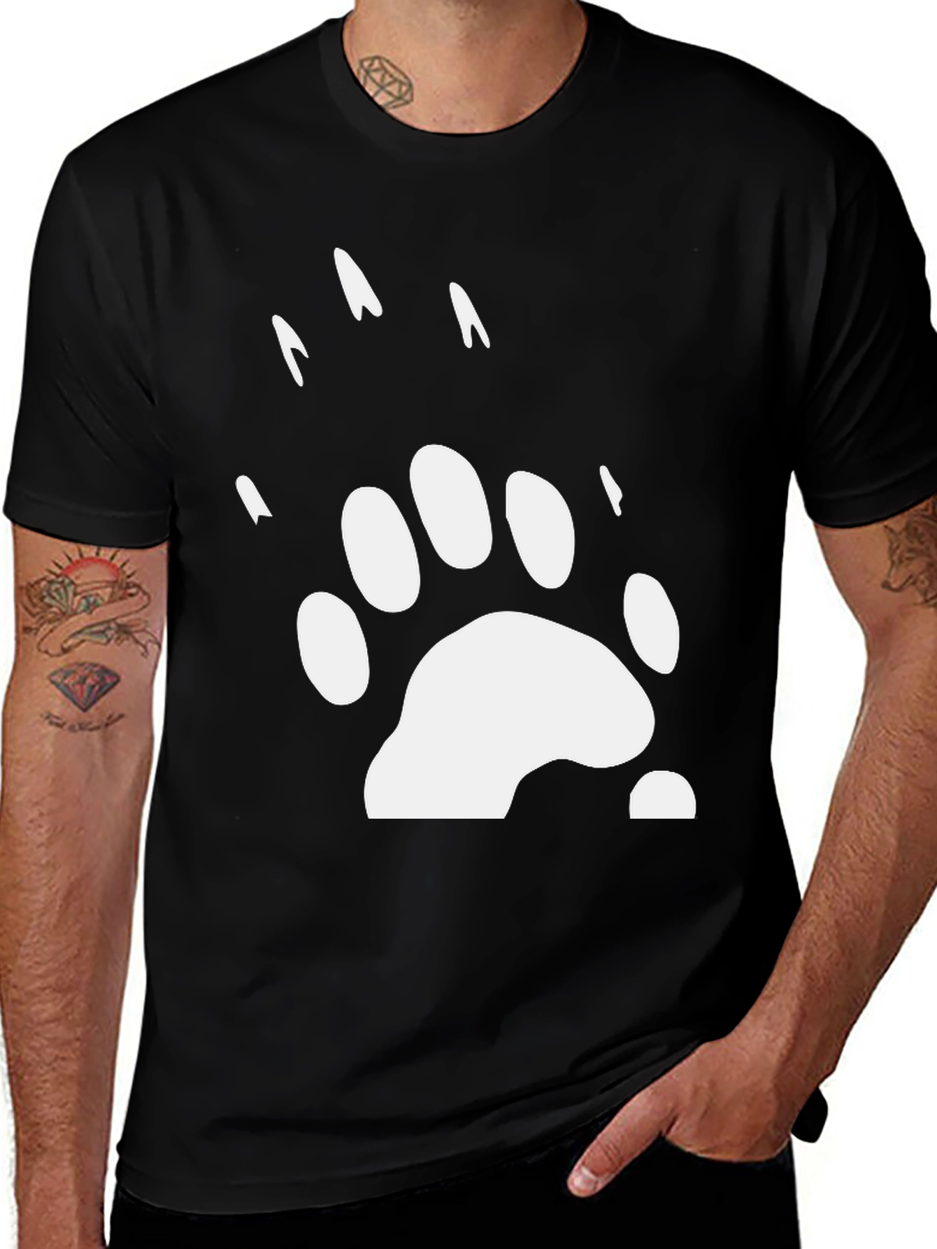 Variant 15 of Bear Paw Print Graphic Tee - Black