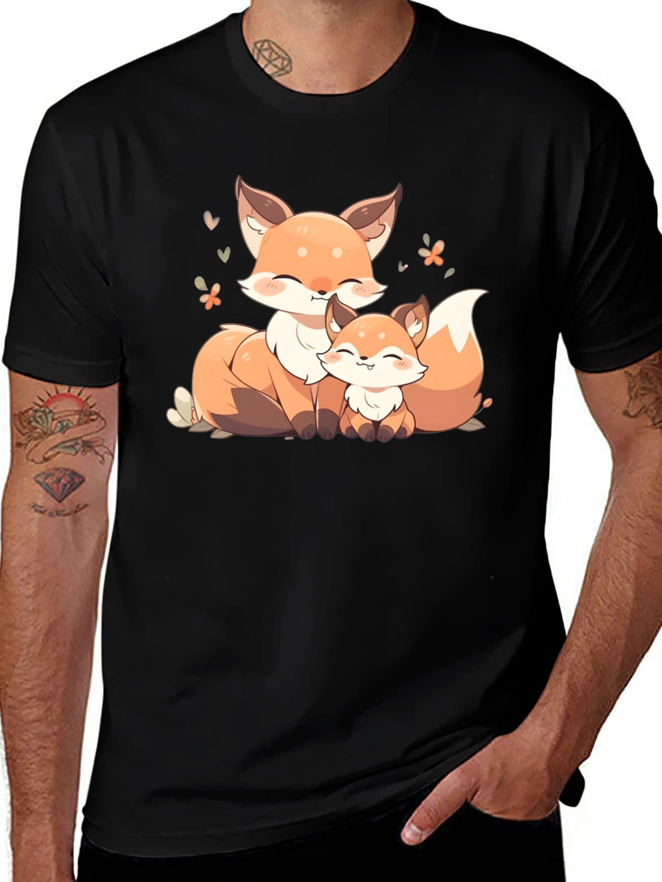 Variant 20 of Cute Fox Family Graphic Black T-Shirt