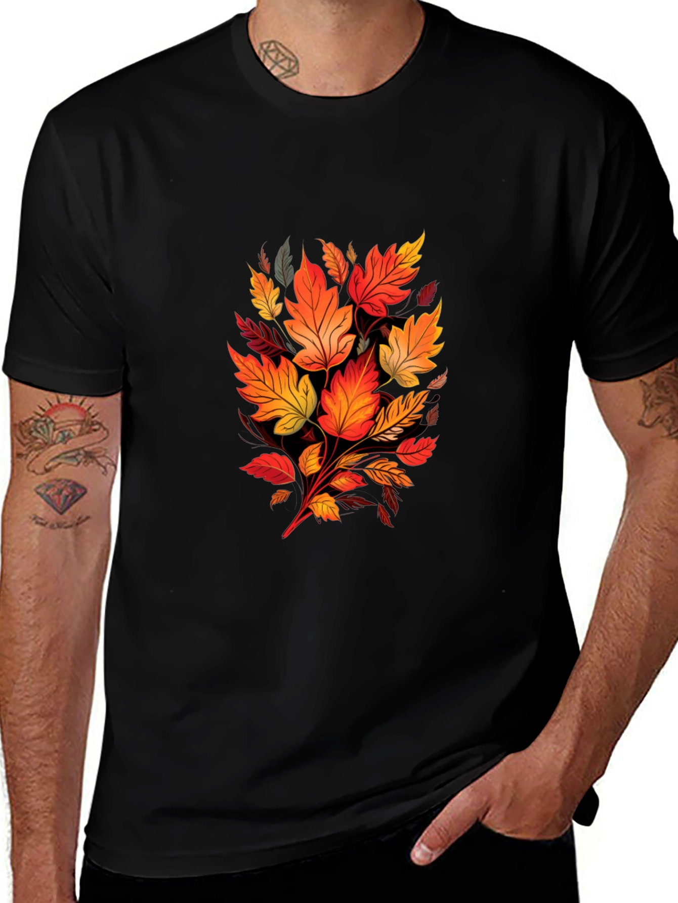 Autumn Leaves Graphic Black T-Shirt