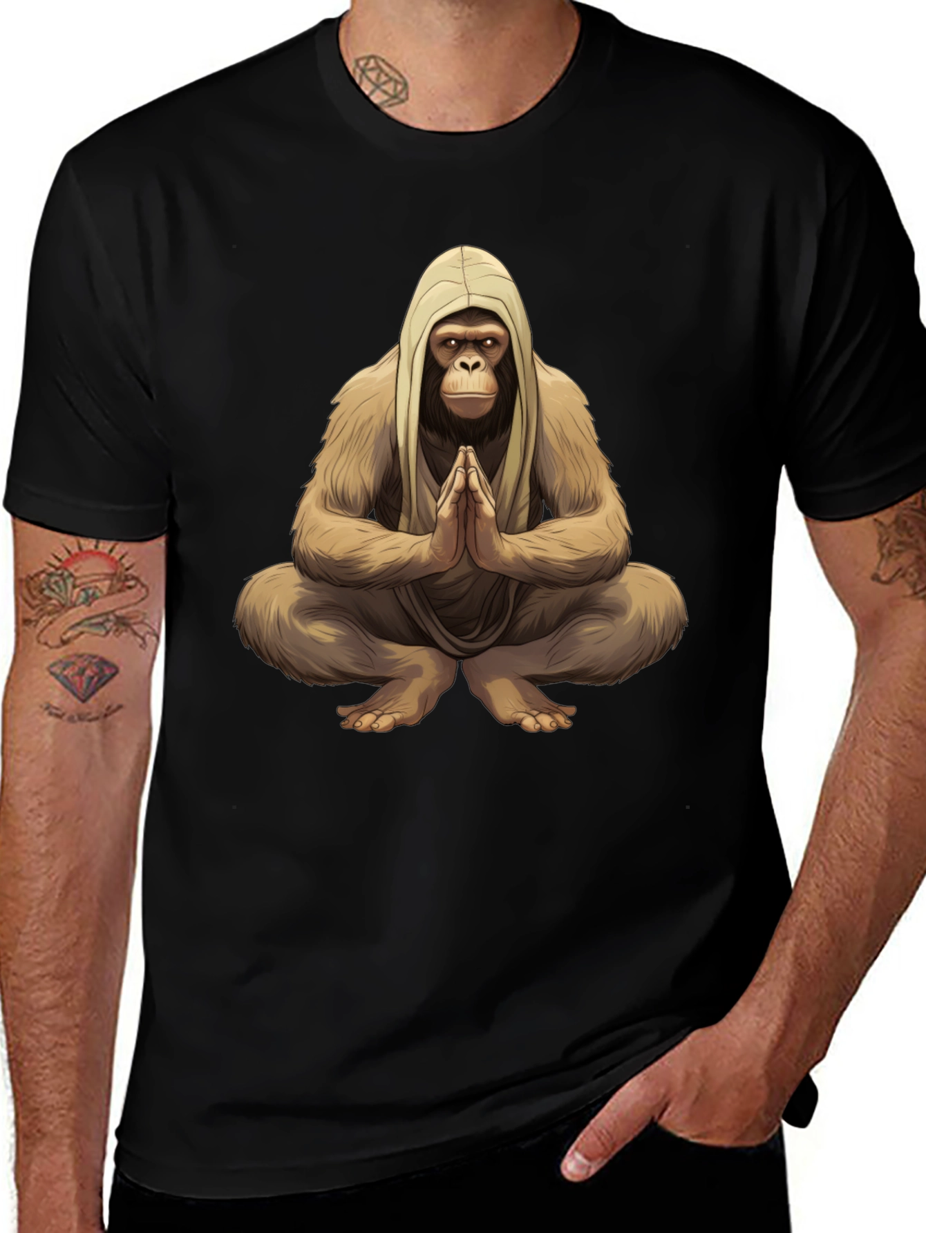 Variant 12 of Zen Gorilla Black T-Shirt - Meditating Ape Graphic Tee