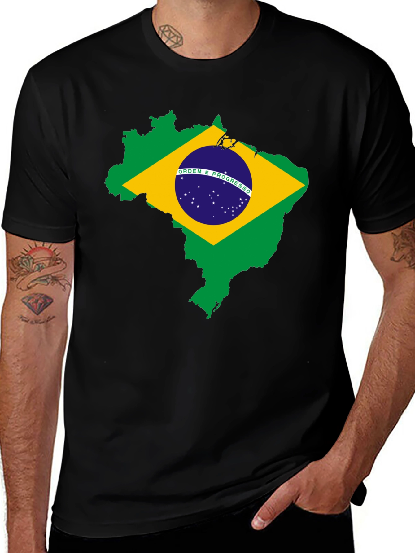 Brazil Flag Map T-Shirt - Black Cotton Tee