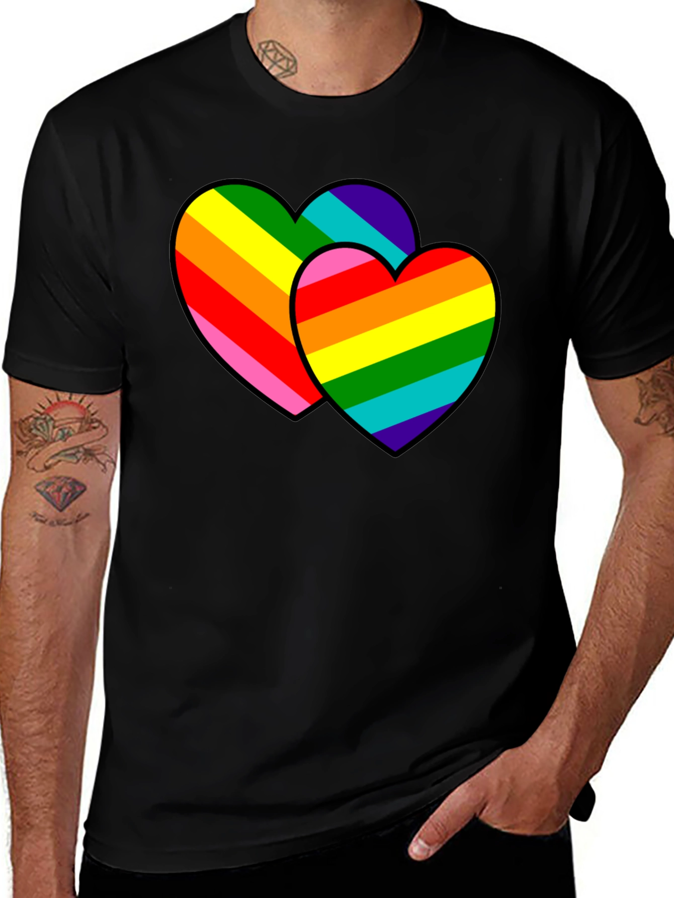 Black Rainbow Hearts Graphic Tee - Pride Love main image