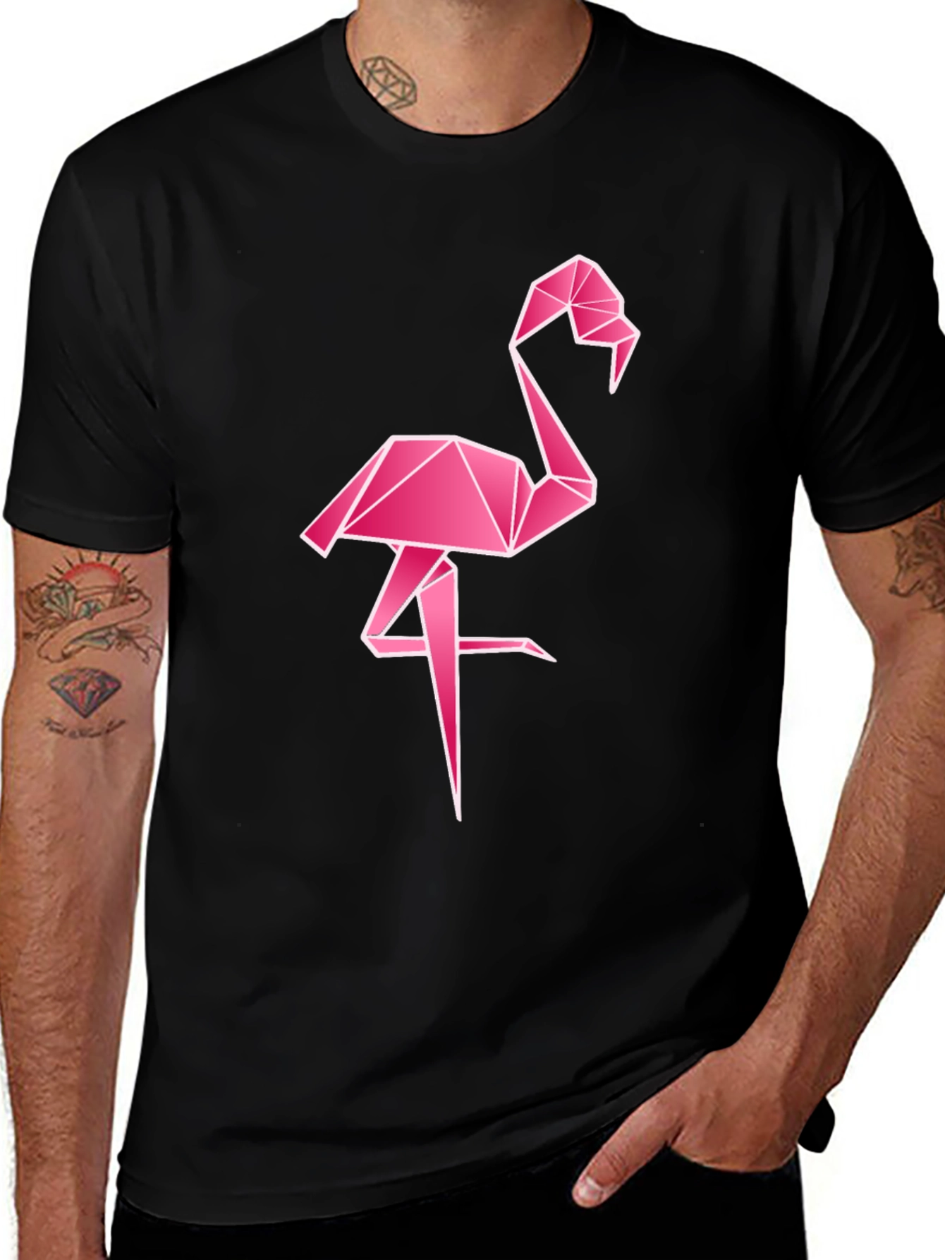 Variant 17 of Geometric Flamingo T-Shirt - Pink Graphic Print