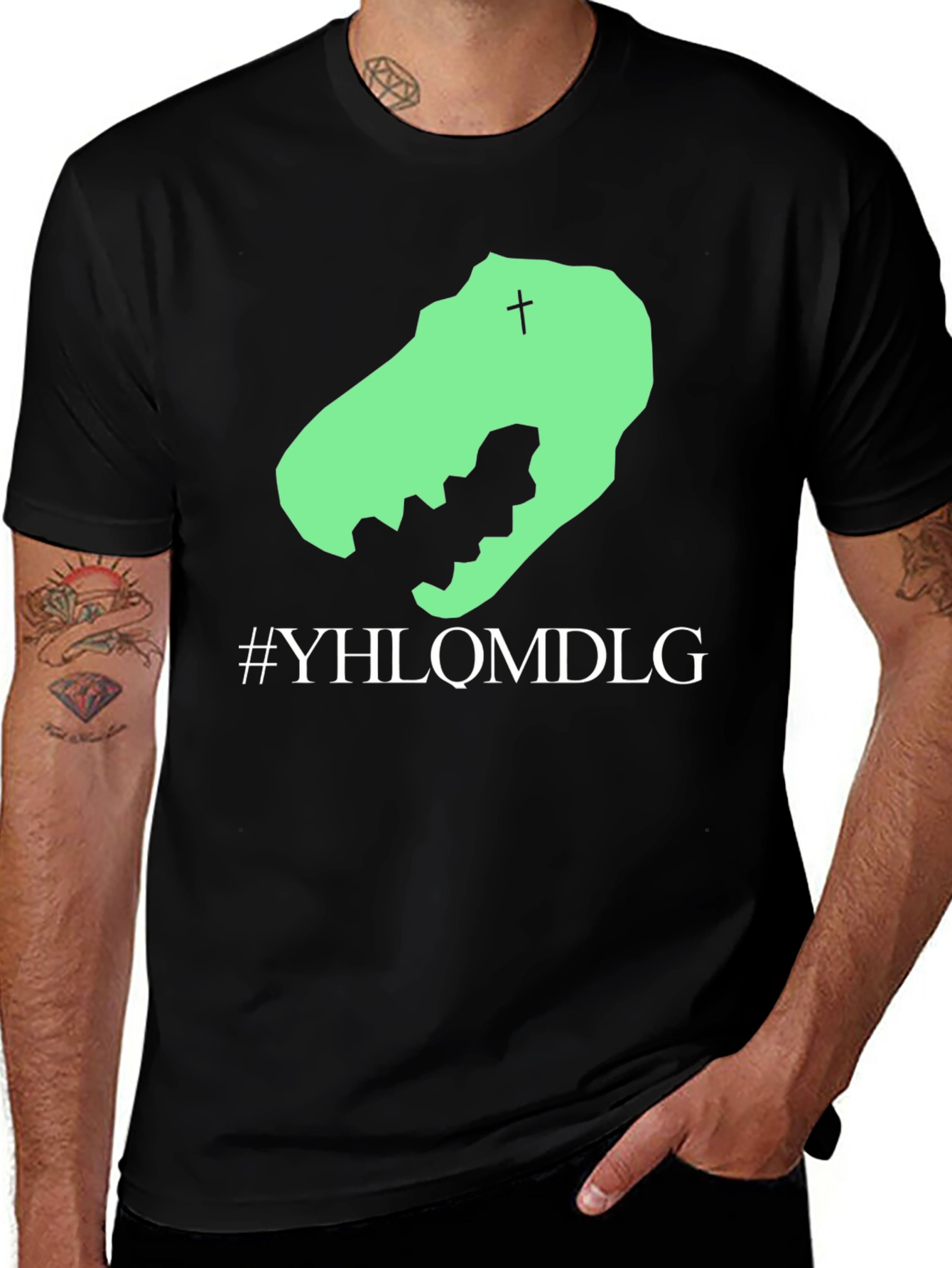 Variant 15 of YHLQMDLG Dinosaur Graphic Tee - Black