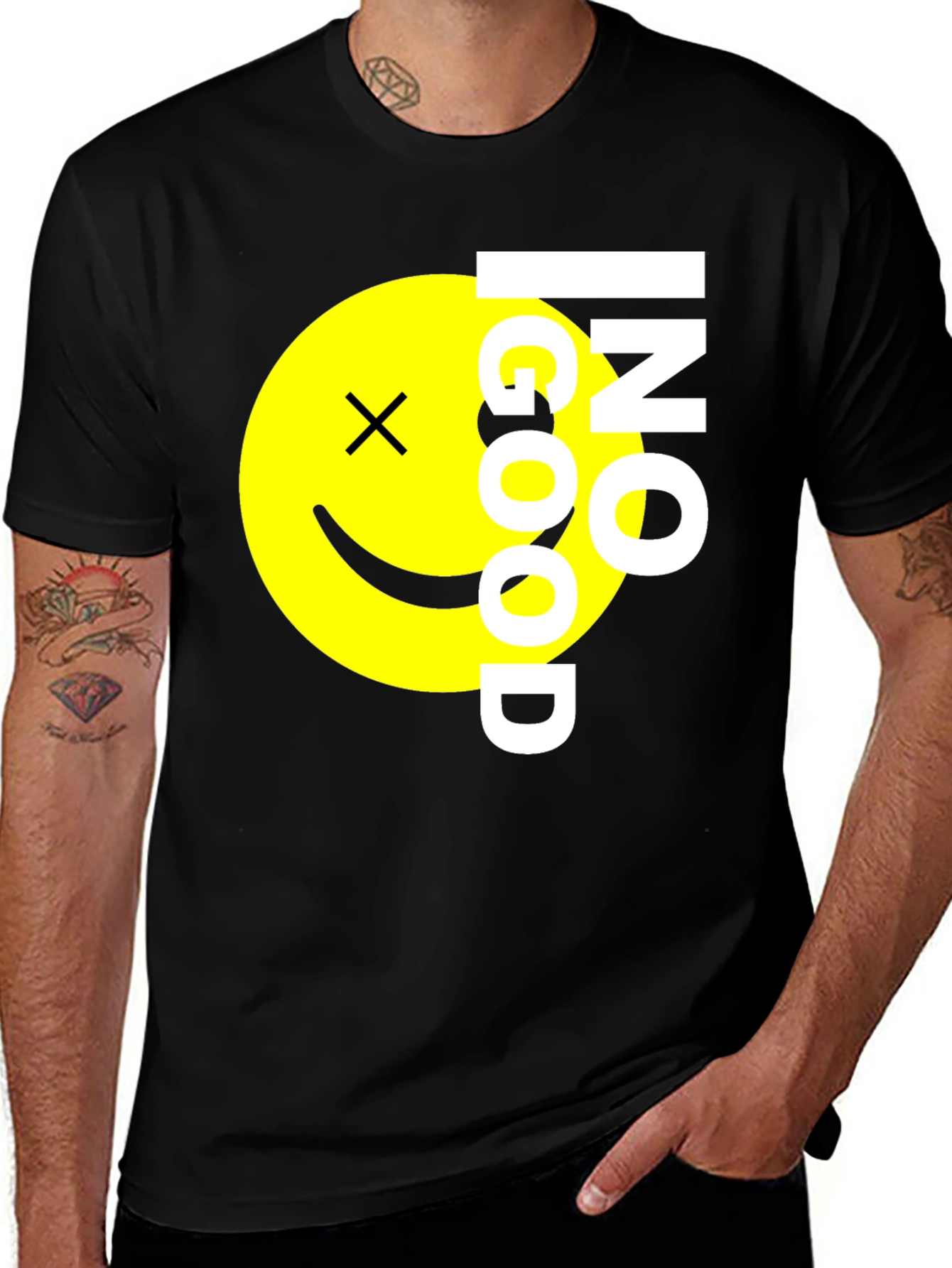 Variant 25 of Men's 'No Good' Smiley Face Black T-Shirt