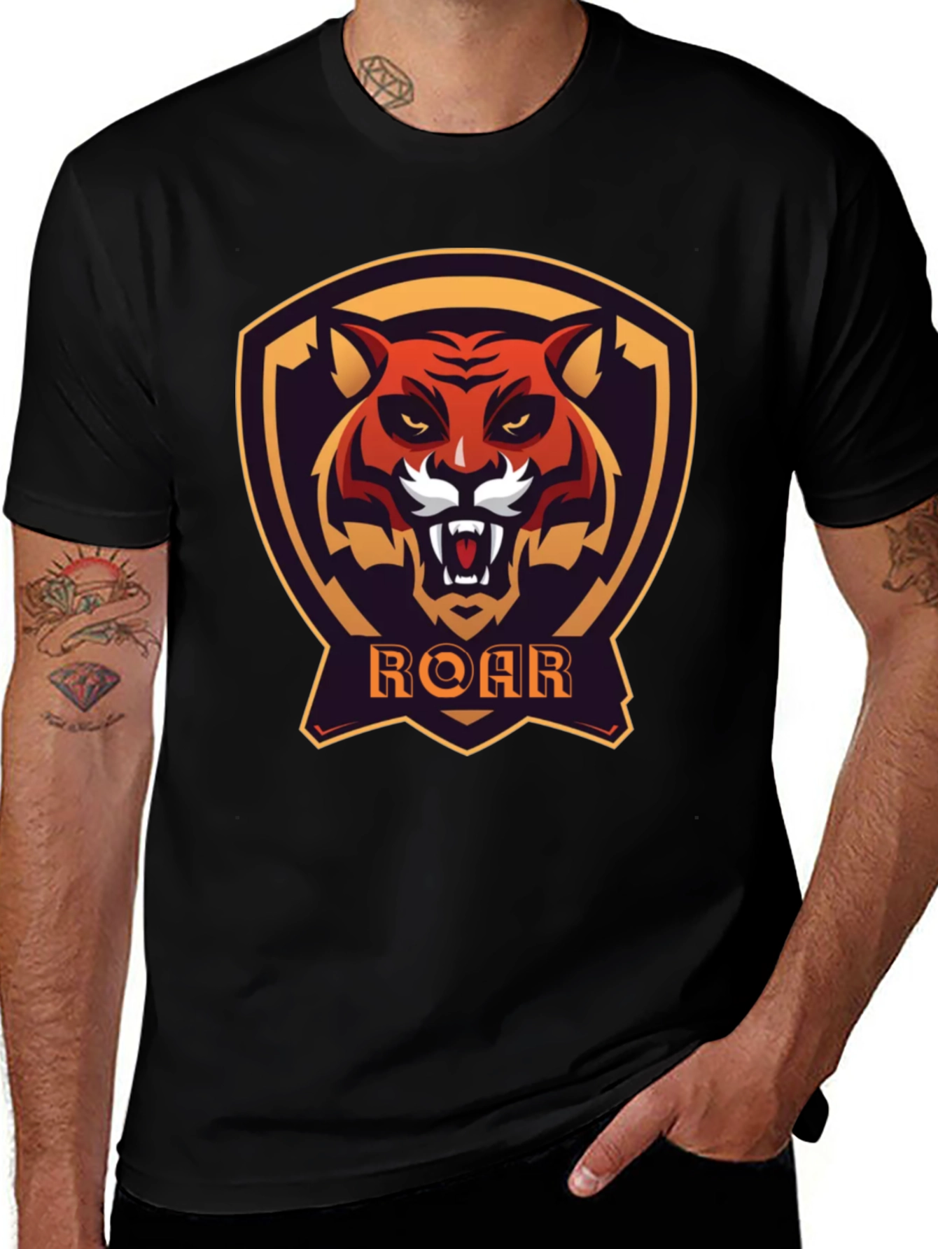 Variant 17 of Roar Tiger Graphic Tee - Black Cotton T-Shirt