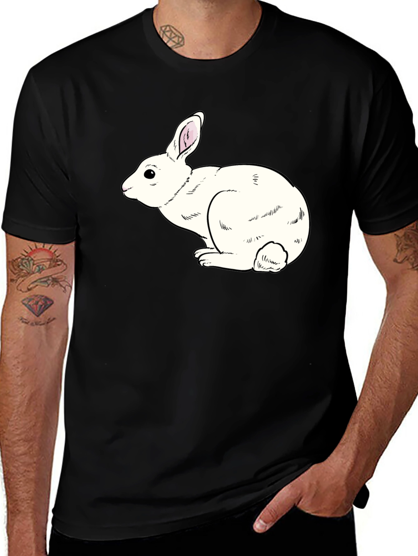 Variant 24 of Rabbit Graphic T-Shirt - Black Cotton Blend