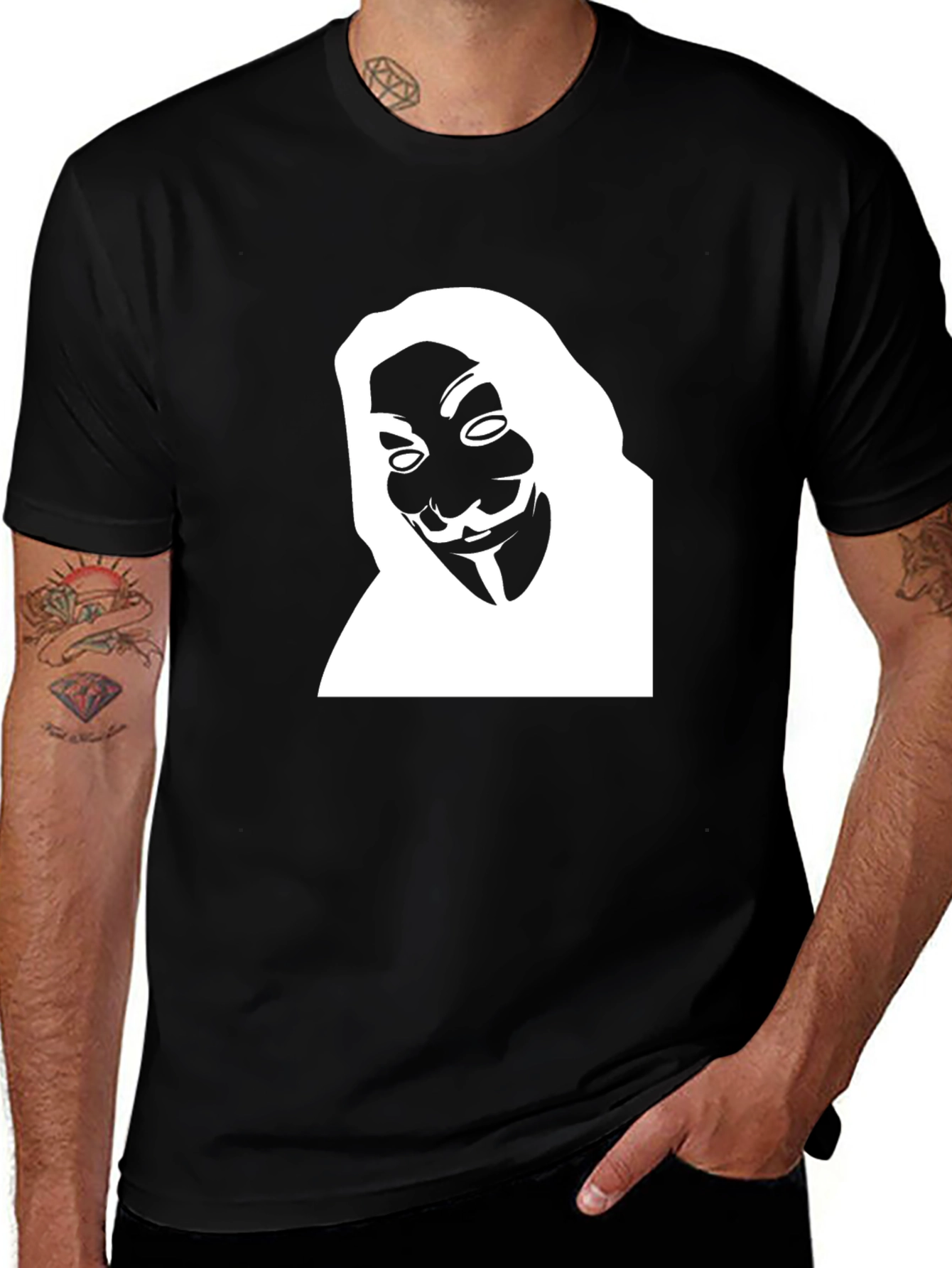 Anonymous Mask Graphic Tee - Black Cotton T-Shirt