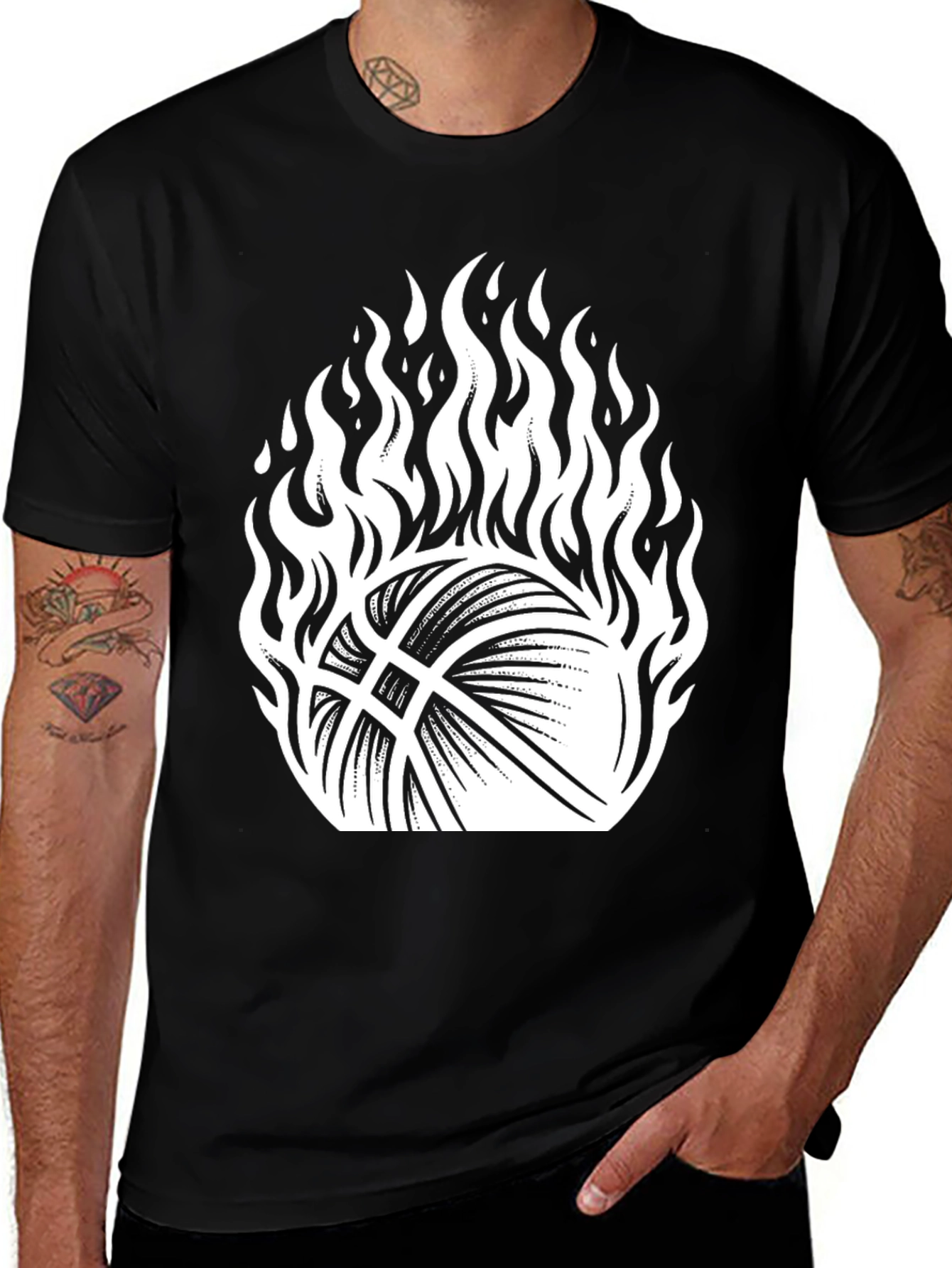 Variant 24 of Flaming Basketball Graphic Tee - Black