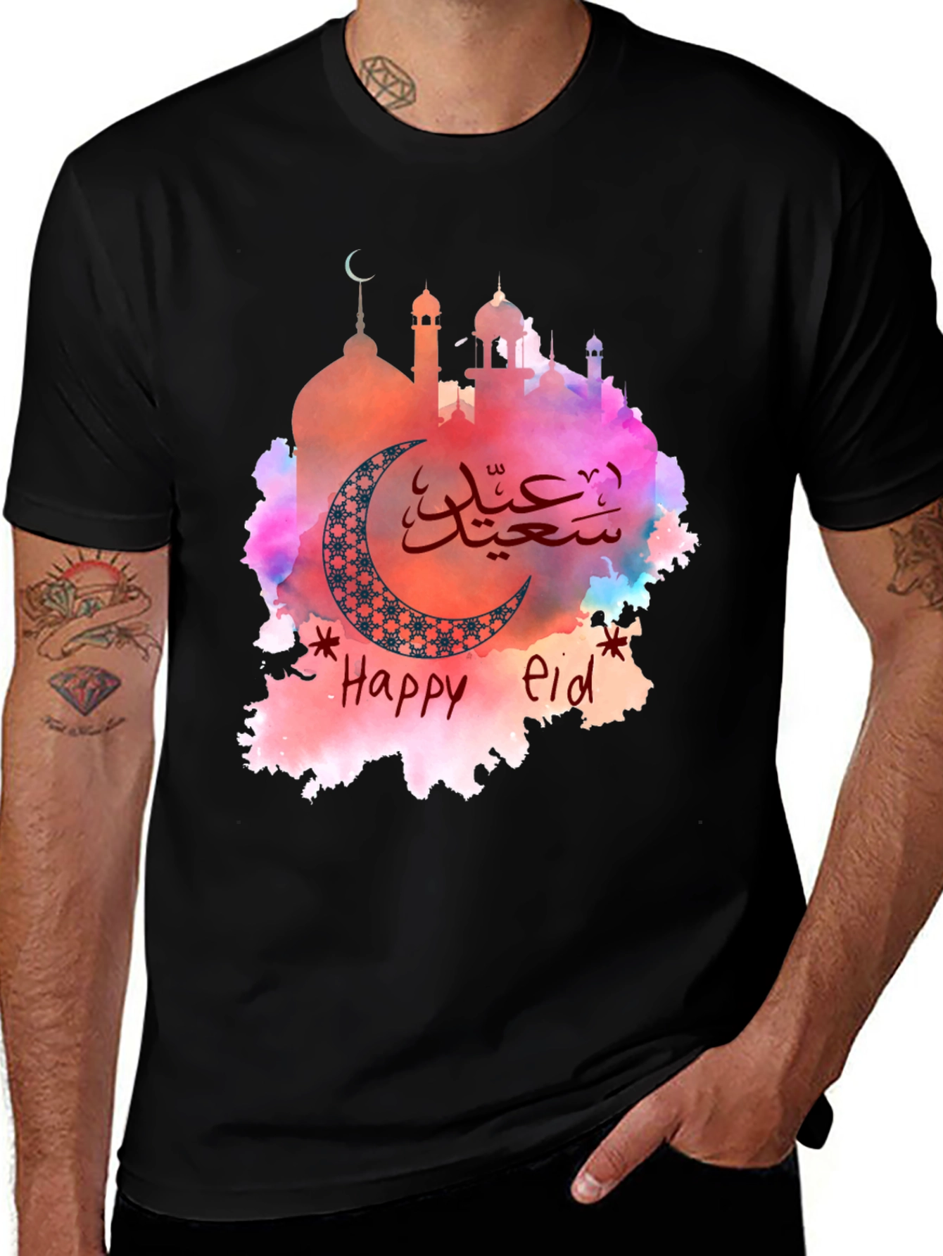 Happy Eid T-Shirt - Crescent Moon Mosque Graphic Tee