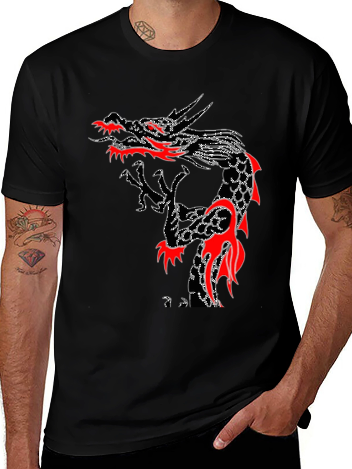 Variant 23 of Dragon Graphic Print Black T-Shirt
