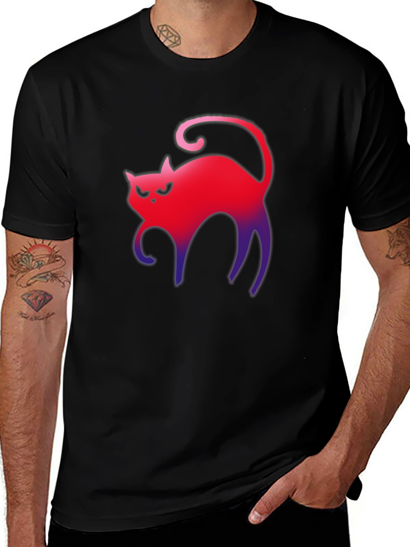 Variant 26 of Gradient Cat Graphic Tee - Men's Black T-Shirt