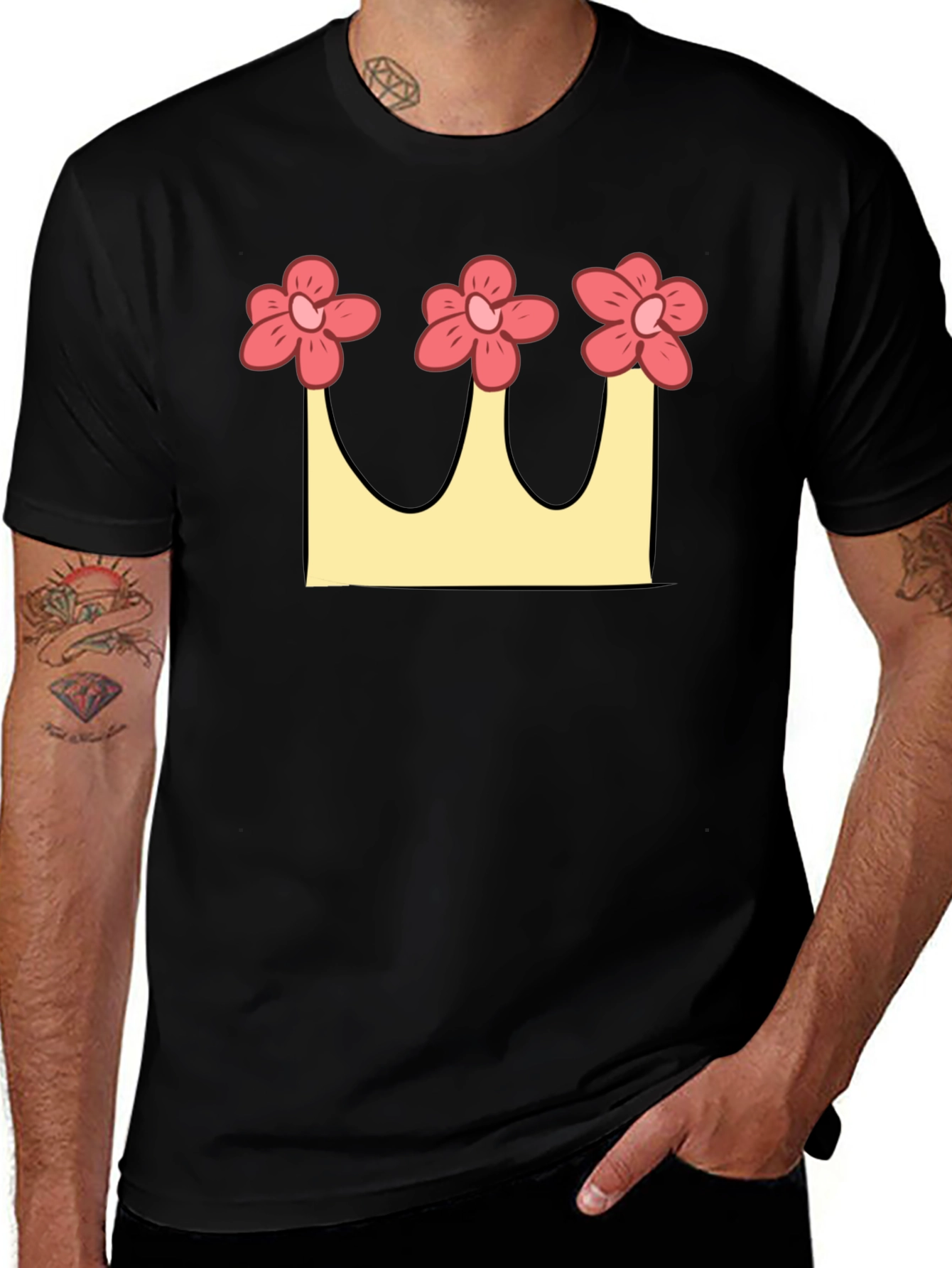Variant 24 of Floral Crown Graphic T-Shirt - Black Cotton Tee