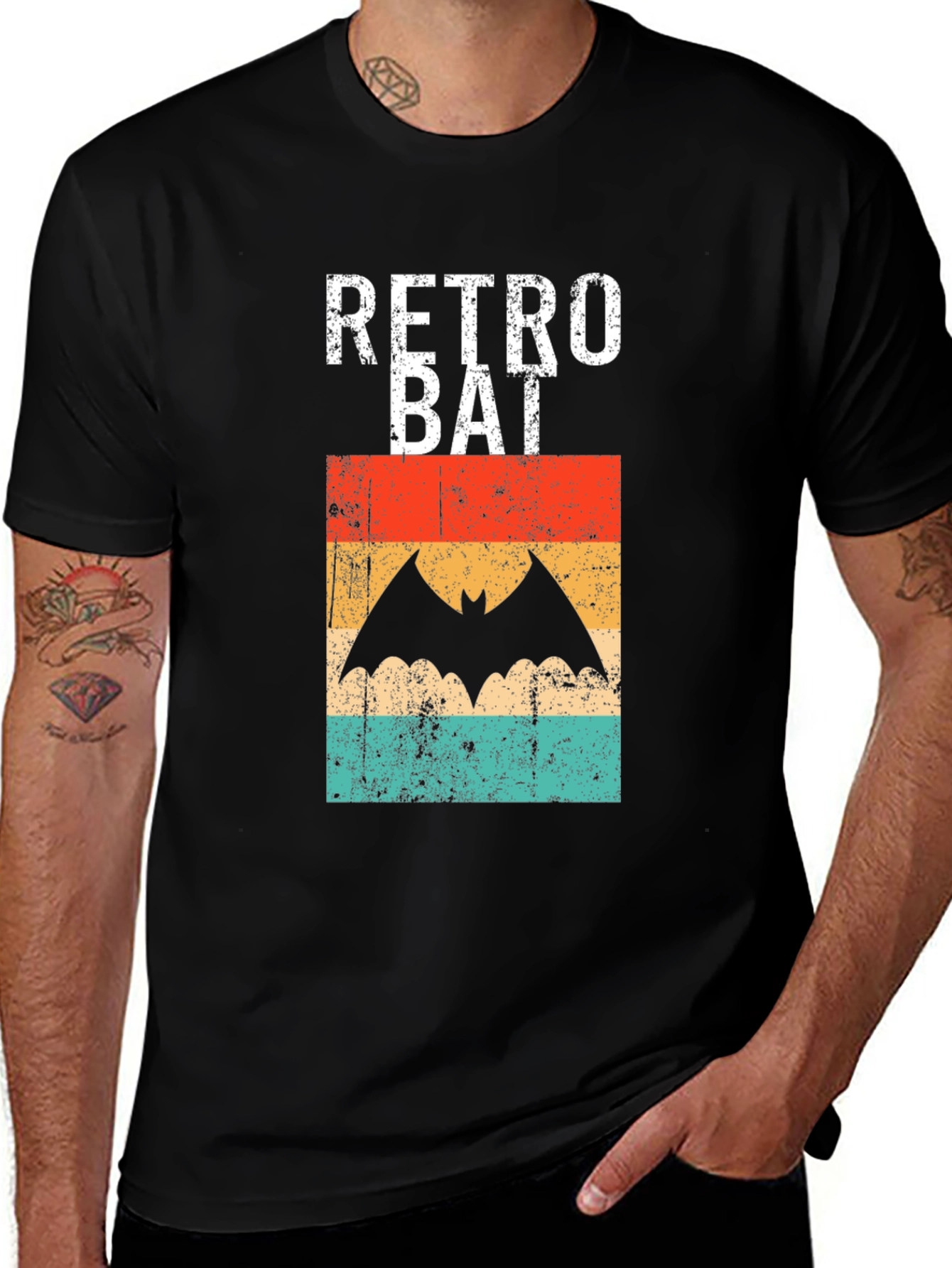 Variant 22 of Retro Bat Graphic Tee - Vintage Style Black T-Shirt