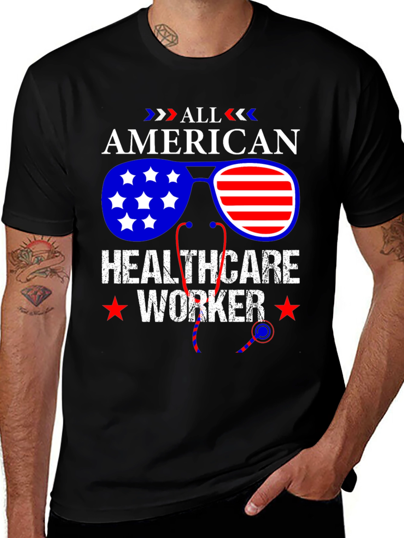 Variant 17 of All American Healthcare Worker Patriotic T-Shirt