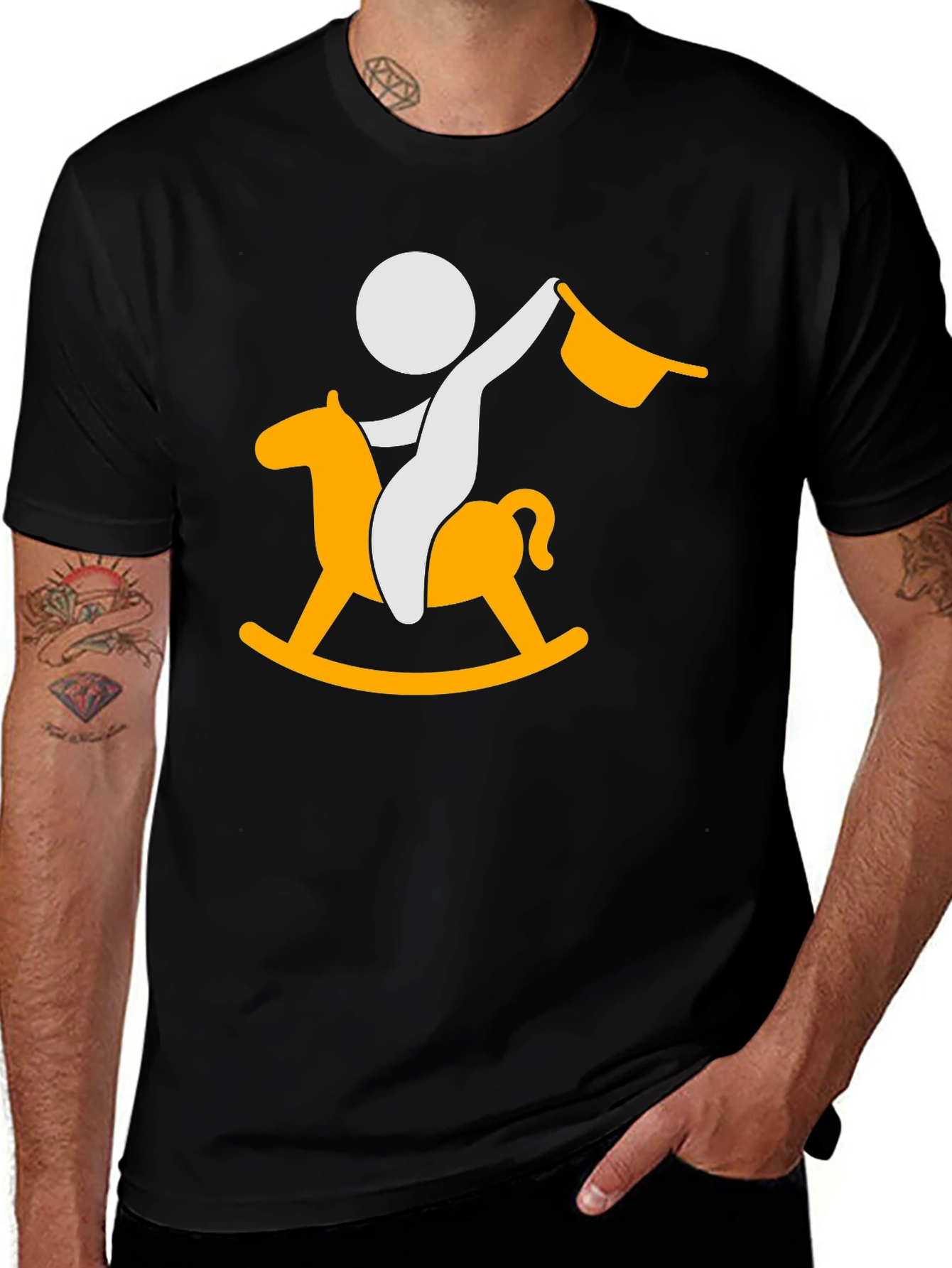 Variant 13 of Stick Figure Rocking Horse Black T-Shirt