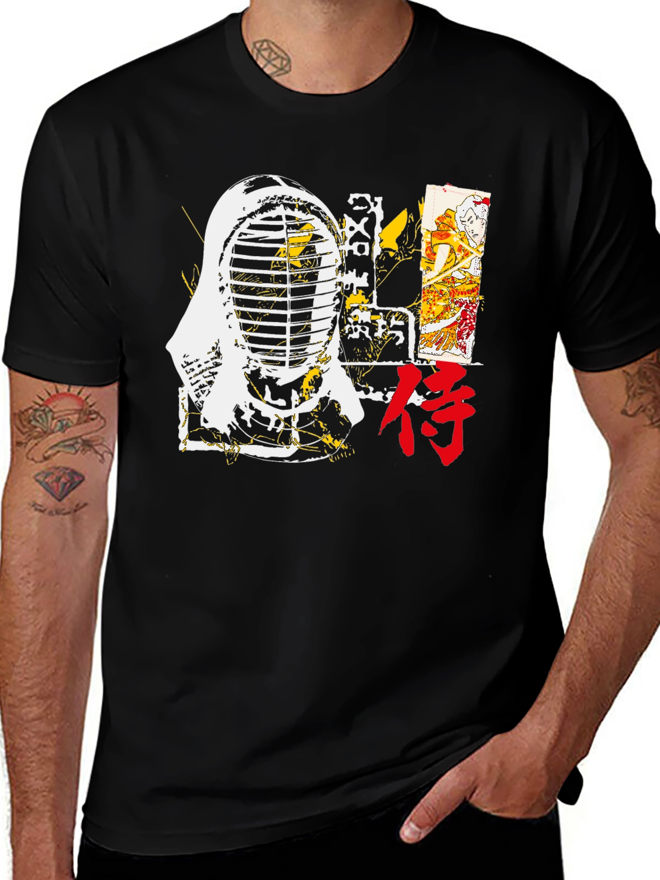 Variant 13 of Men's Black T-Shirt with Kendo Art Print
