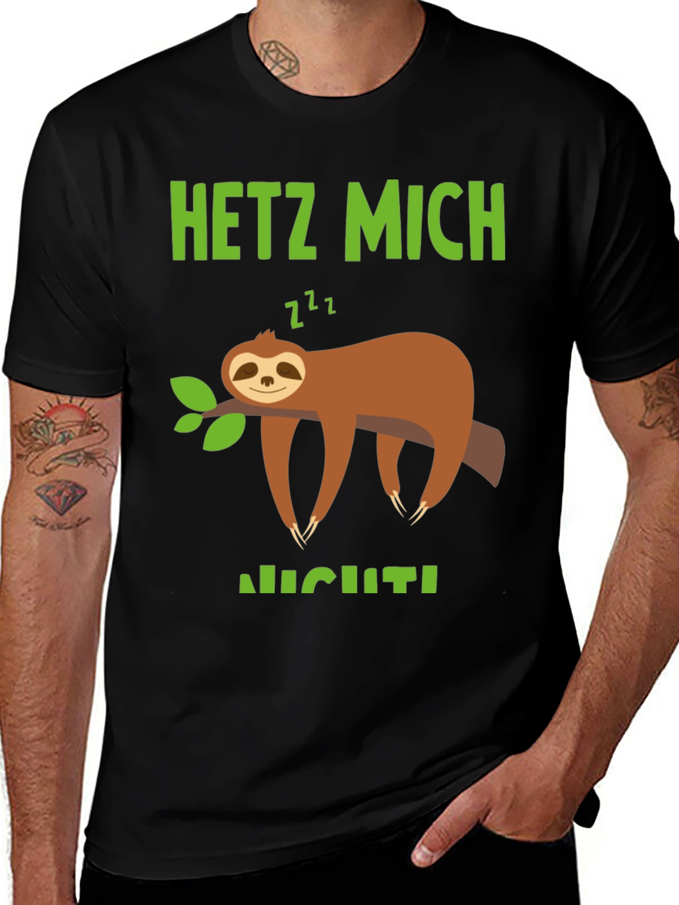 Black Relaxed Sloth Graphic Tee - Hetz Mich Nicht main image