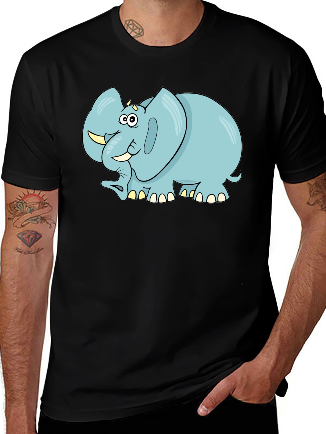 Variant 7 of Cartoon Elephant Graphic Tee - Unisex Black T-Shirt