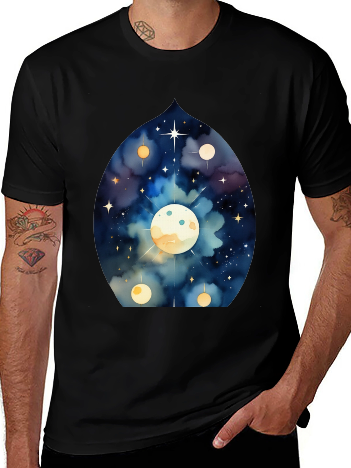 Variant 9 of Celestial Moon Graphic Tee - Black Cotton T-Shirt