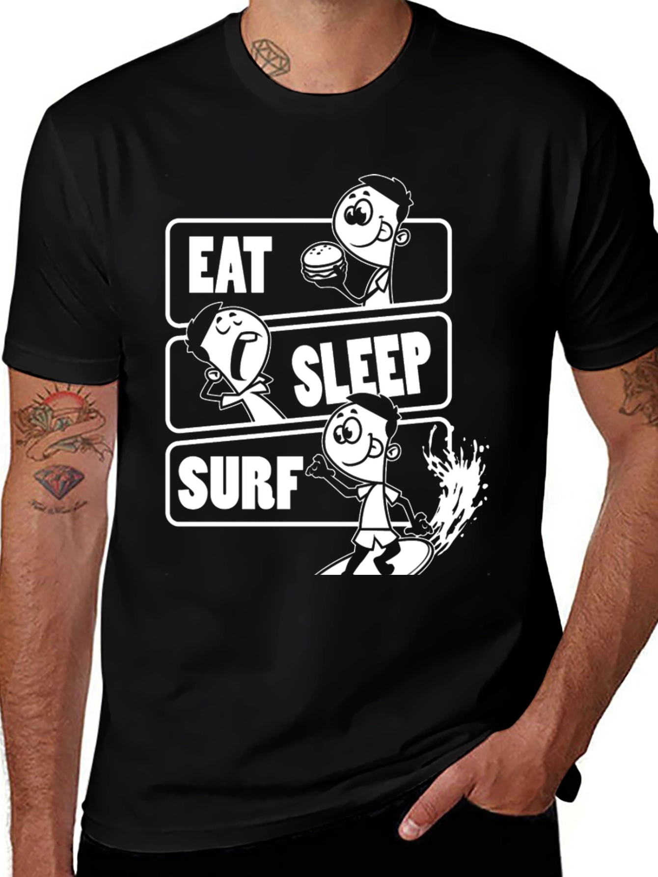 Eat Sleep Surf Black Graphic T-Shirt