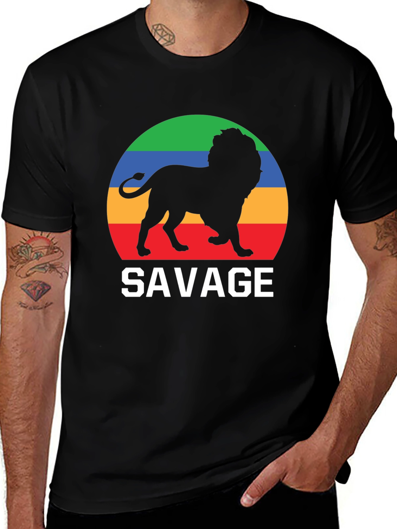 Variant 4 of Savage Lion Graphic Tee - Bold Black T-Shirt
