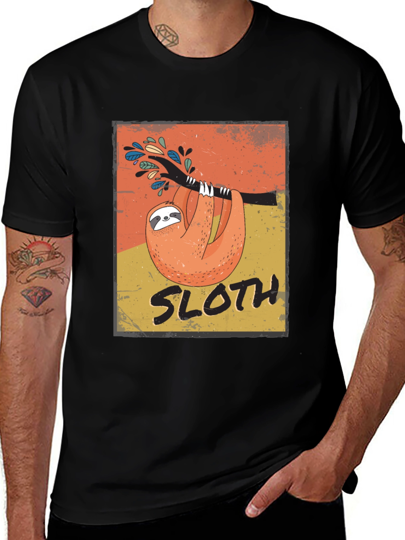 Variant 4 of Sloth Graphic Tee - Men's Black Cotton T-Shirt