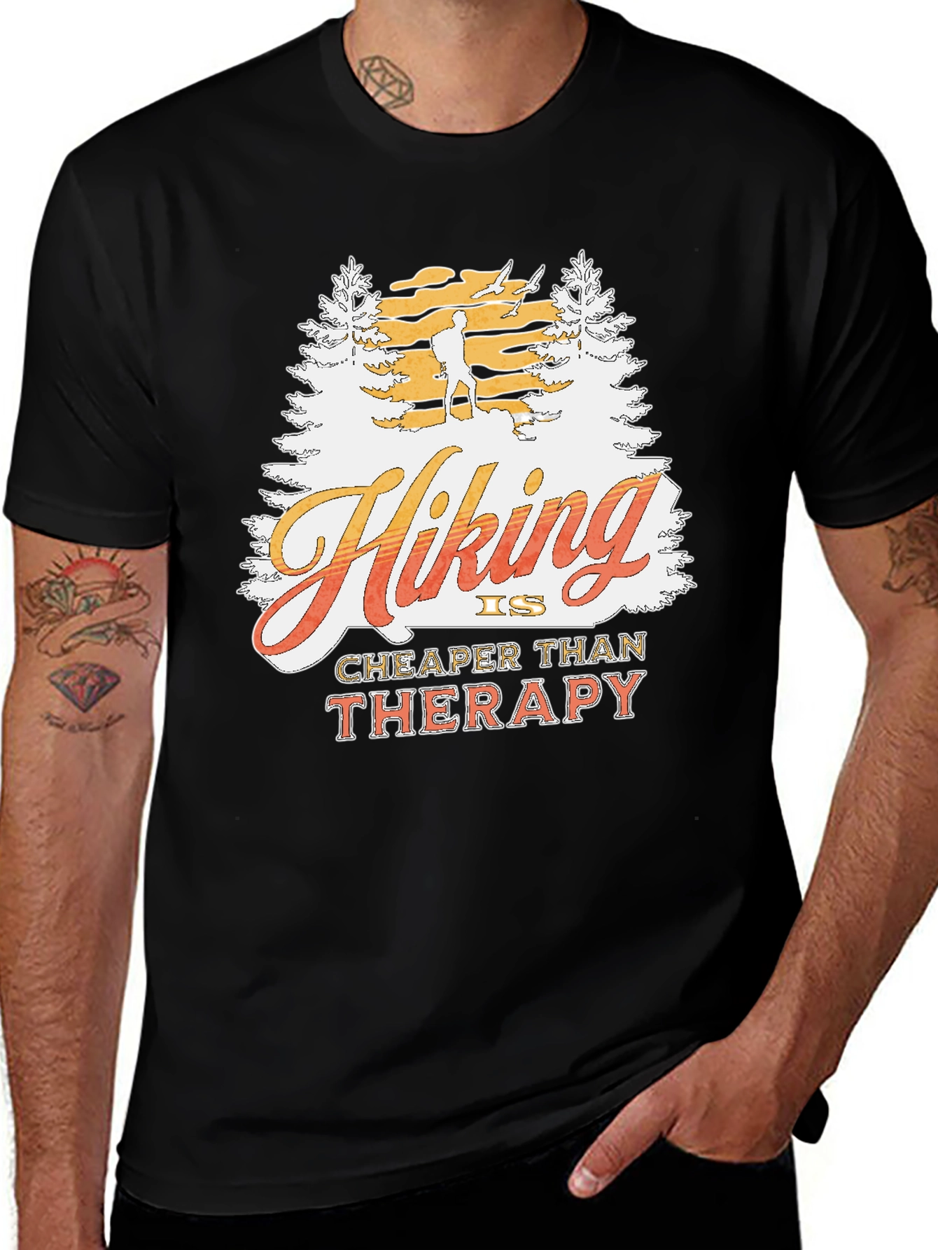 Variant 26 of Hiking Cheaper Than Therapy Black Graphic T-Shirt
